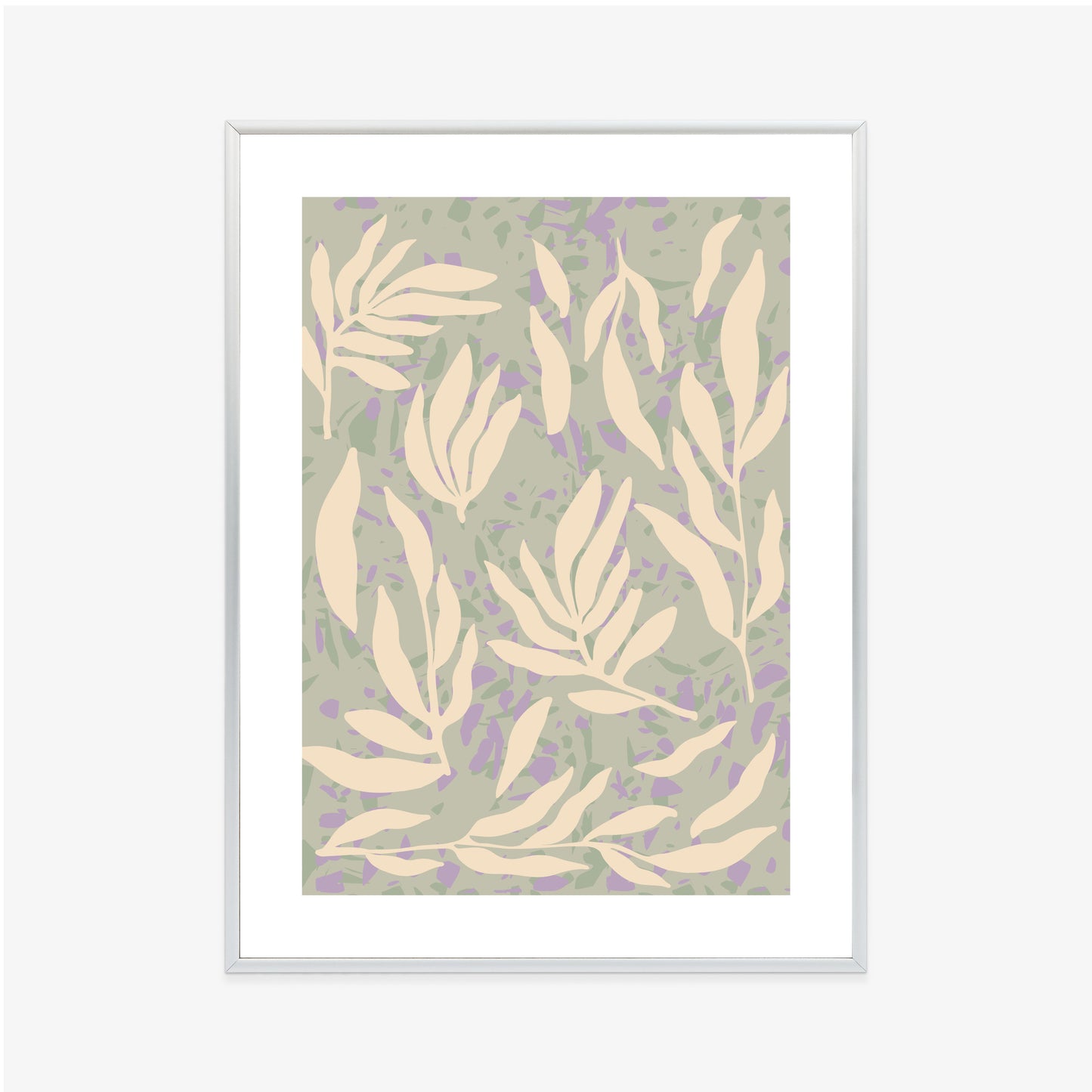 Poster Botanisches Muster Mit Beigen Zweigen Rahmen Holz Mit Passepartout Farbe Natürlich