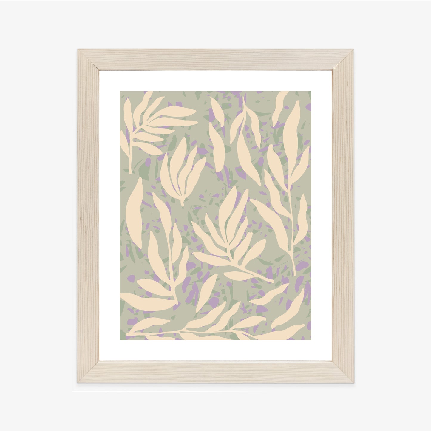 Poster Botanisches Muster Mit Beigen Zweigen Rahmen Holz Mit Passepartout Farbe Natürlich