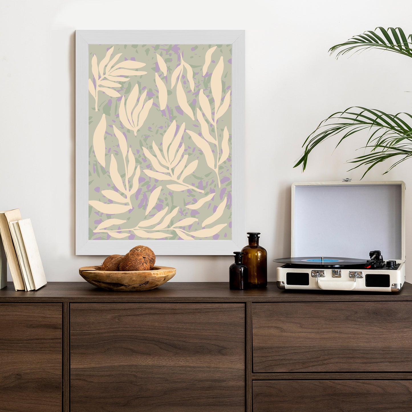 Poster Botanisches Muster Mit Beigen Zweigen Rahmen Holz Mit Passepartout Farbe Natürlich