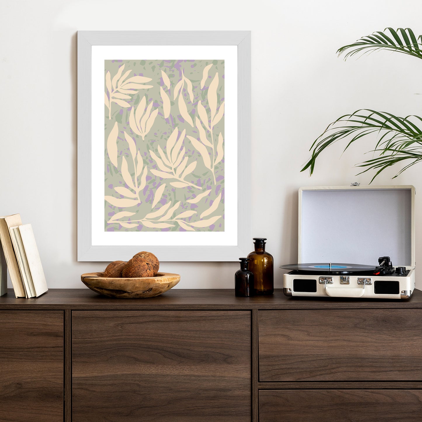 Poster Botanisches Muster Mit Beigen Zweigen Rahmen Holz Mit Passepartout Farbe Natürlich