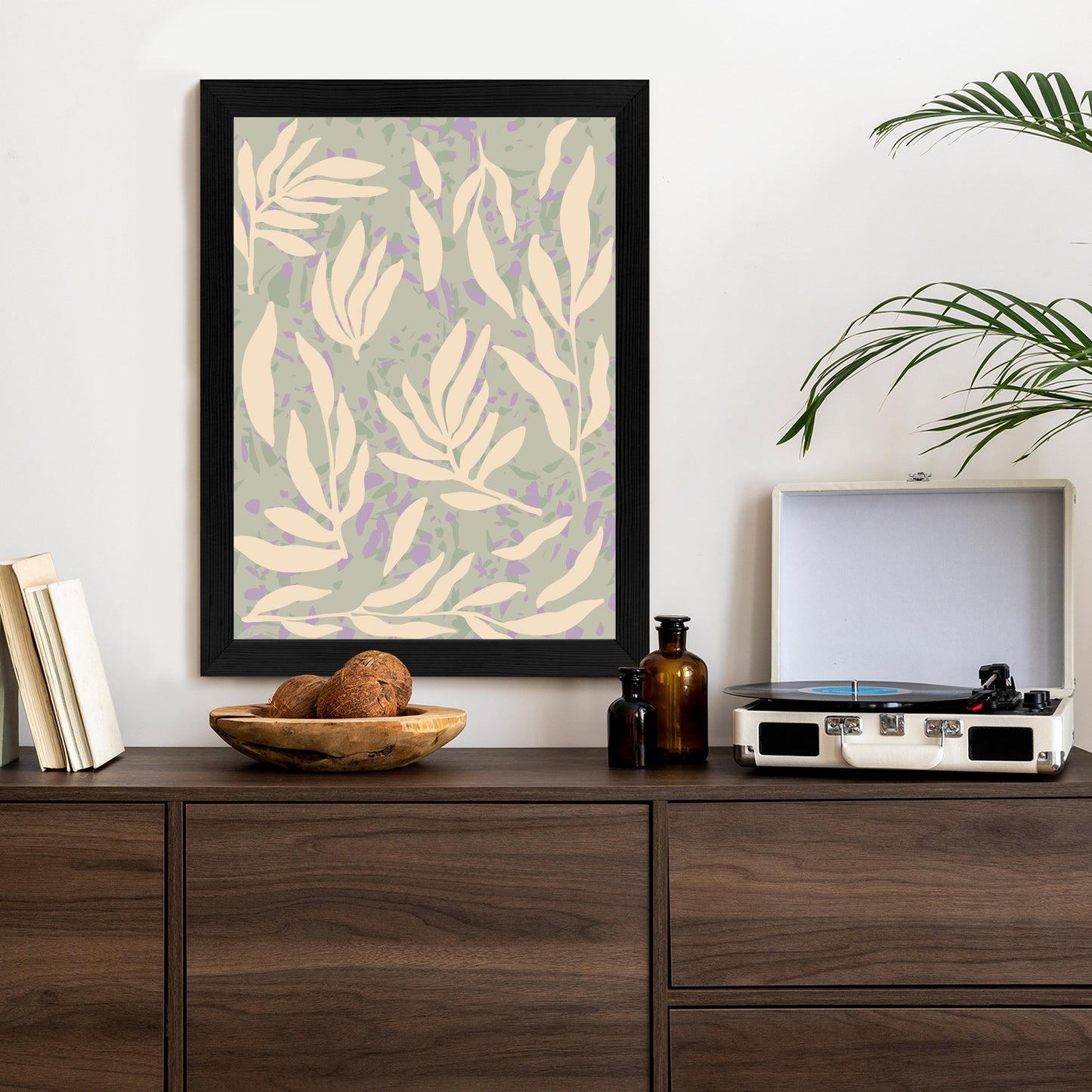 Poster Botanisches Muster Mit Beigen Zweigen Rahmen Holz Mit Passepartout Farbe Natürlich