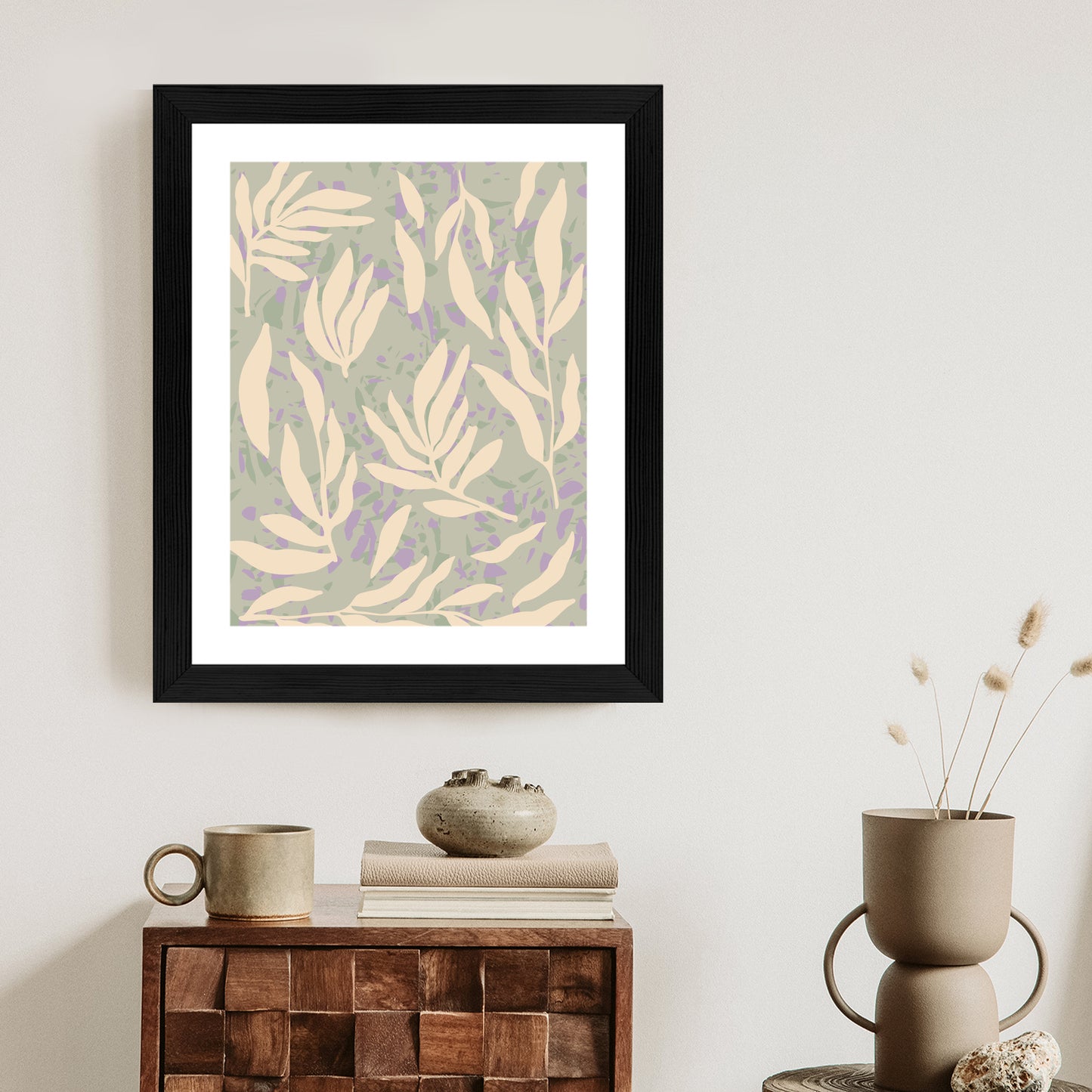 Poster Botanisches Muster Mit Beigen Zweigen Rahmen Holz Mit Passepartout Farbe Natürlich