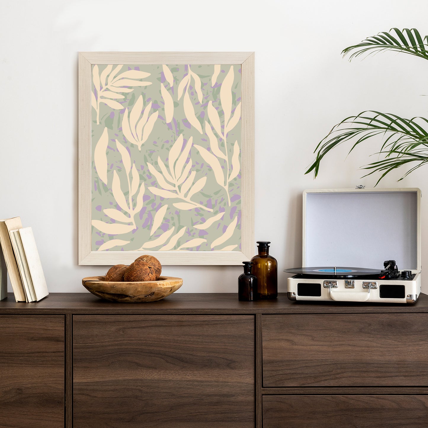 Poster Botanisches Muster Mit Beigen Zweigen Rahmen Holz Mit Passepartout Farbe Natürlich