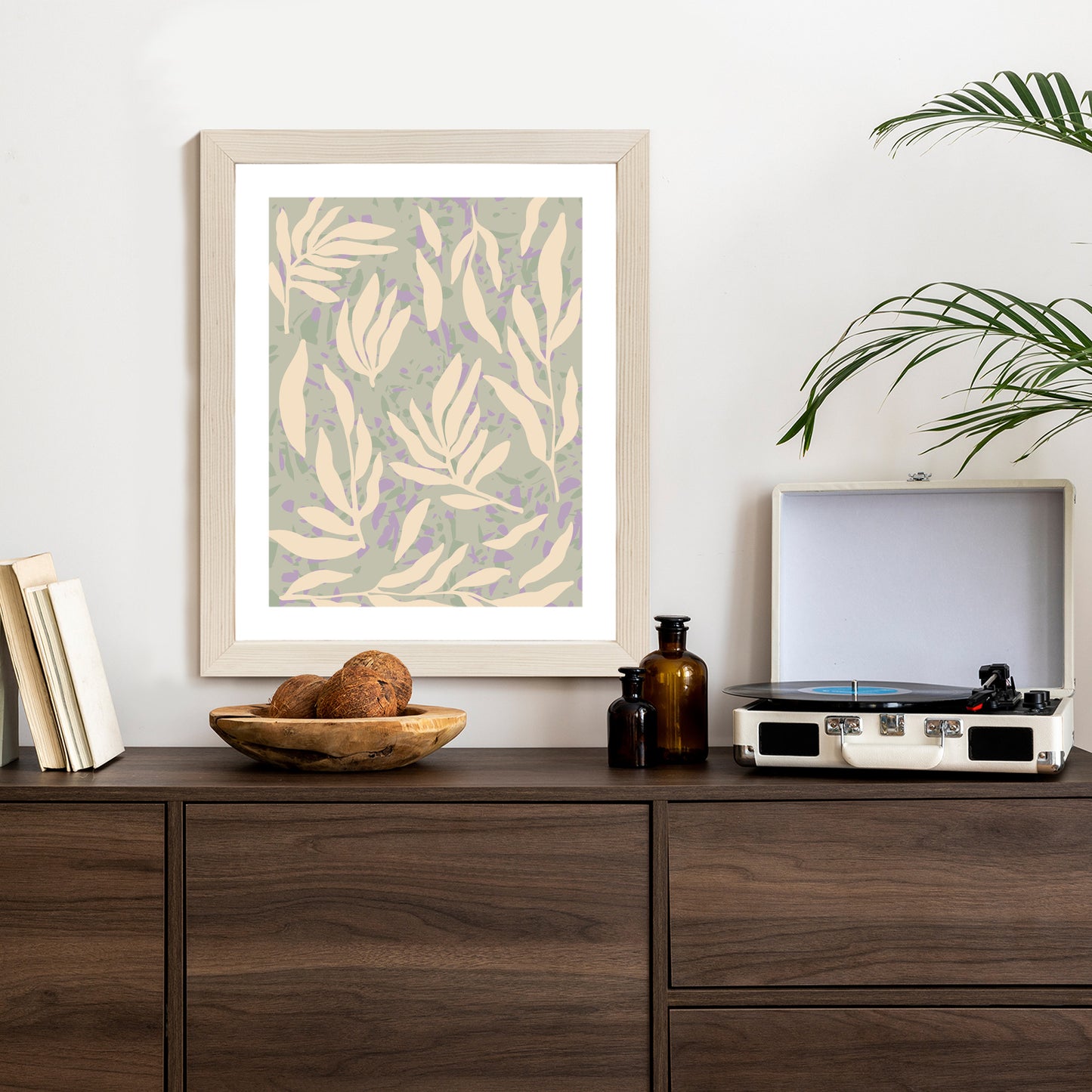 Poster Botanisches Muster Mit Beigen Zweigen Rahmen Holz Mit Passepartout Farbe Natürlich