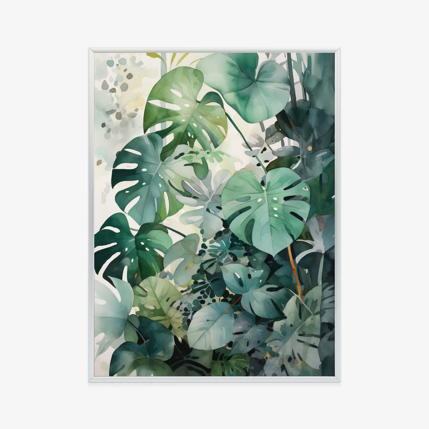 Poster Botanischer Grüner Monstera-Hintergrund Rahmen Holz Mit Passepartout Farbe Natürlich