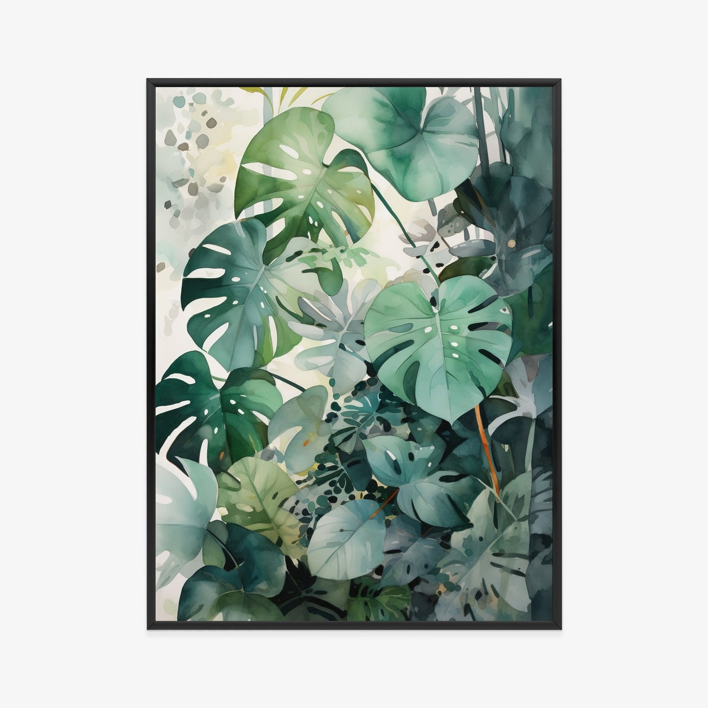 Poster Botanischer Grüner Monstera-Hintergrund Rahmen Holz Mit Passepartout Farbe Natürlich