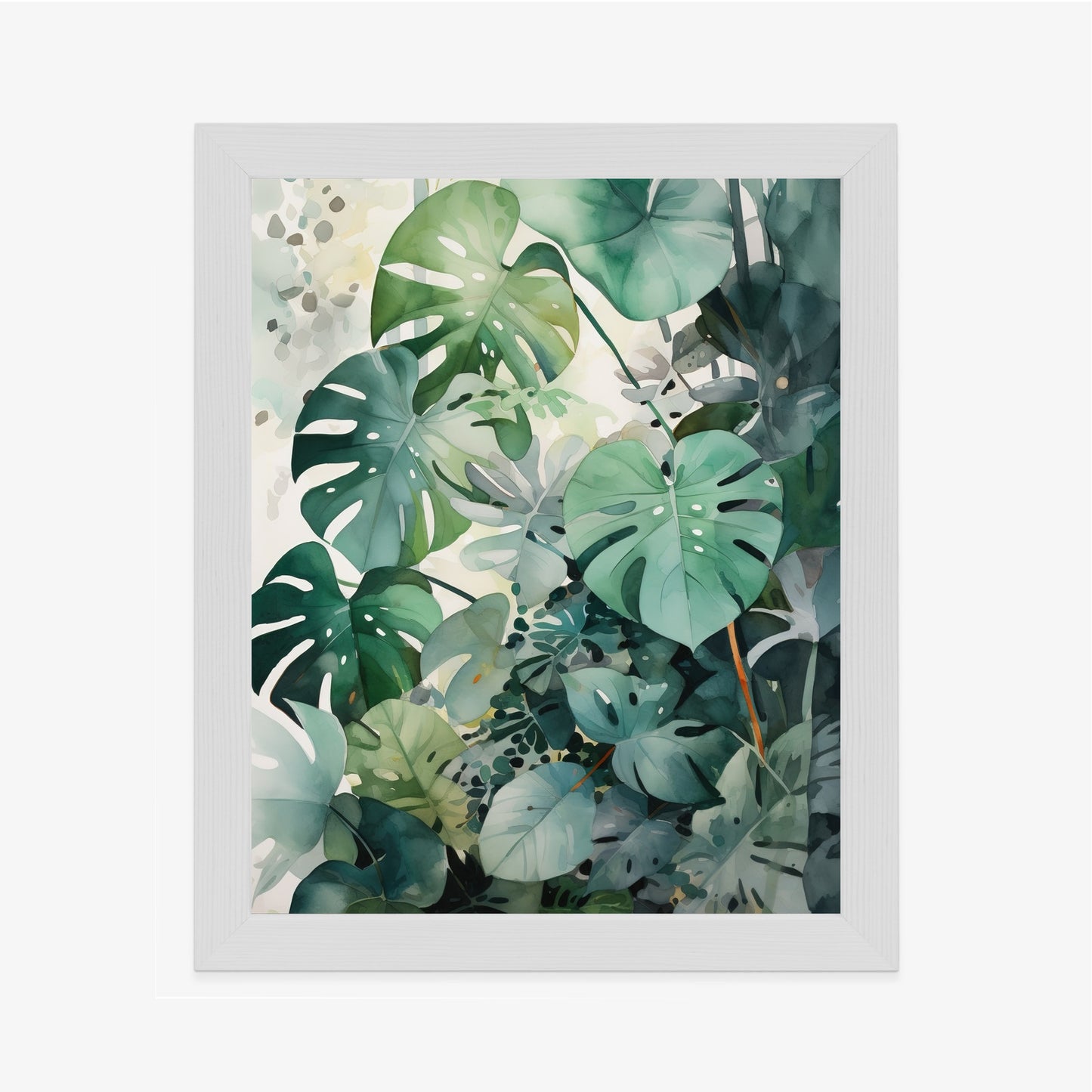 Poster Botanischer Grüner Monstera-Hintergrund Rahmen Holz Mit Passepartout Farbe Natürlich