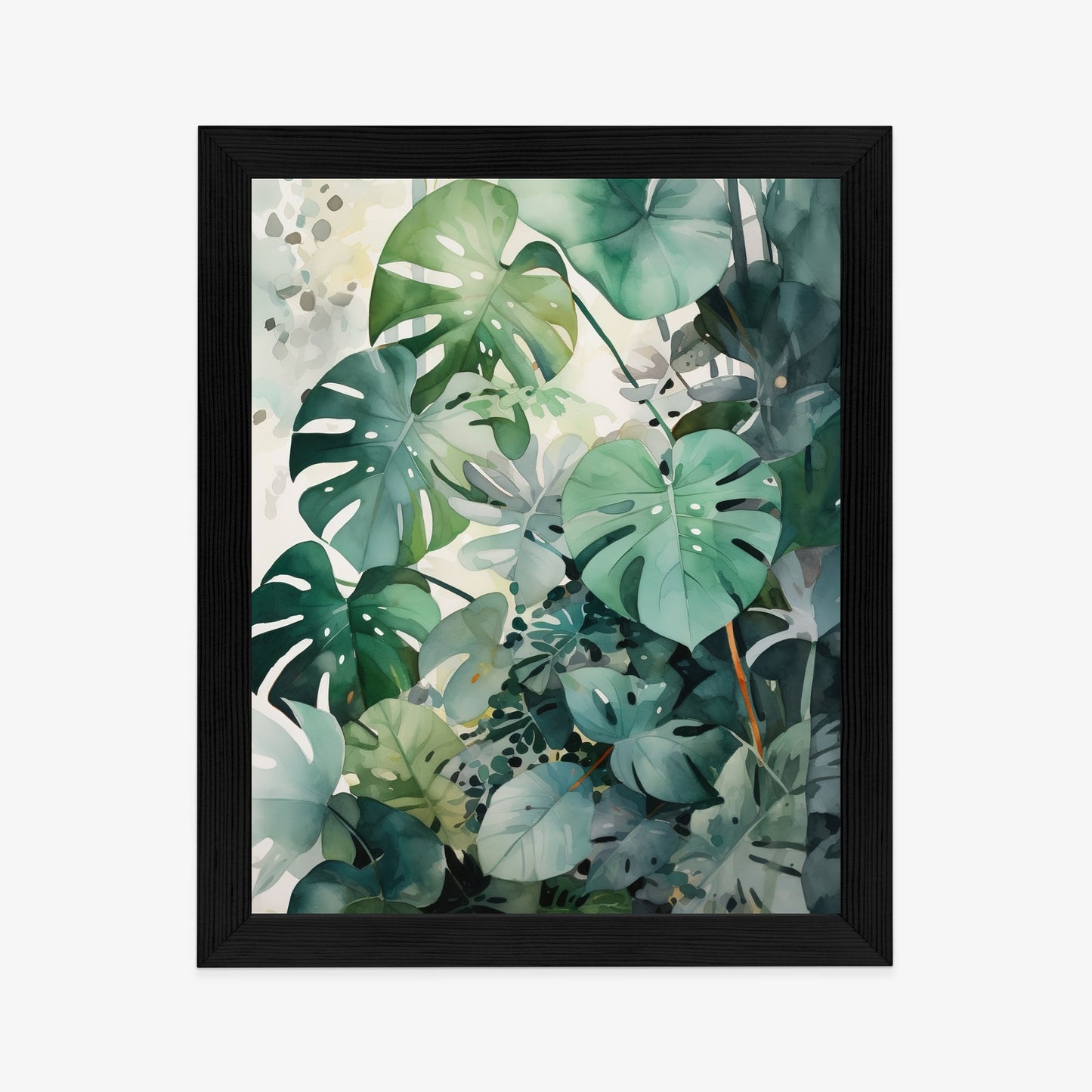 Poster Botanischer Grüner Monstera-Hintergrund Rahmen Holz Mit Passepartout Farbe Natürlich