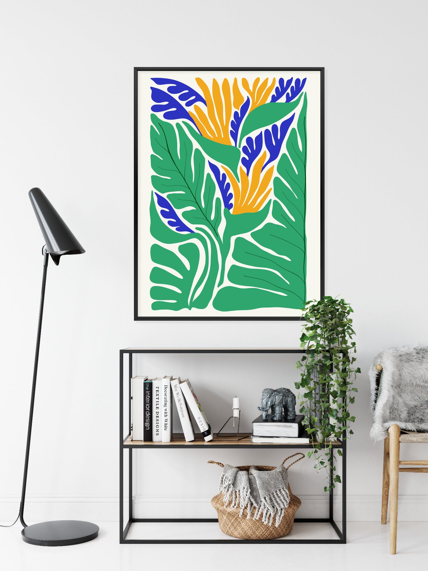 Poster Abstrakte Pflanzen Im Matisse-Stil Rahmen Holz Mit Passepartout Farbe Natürlich