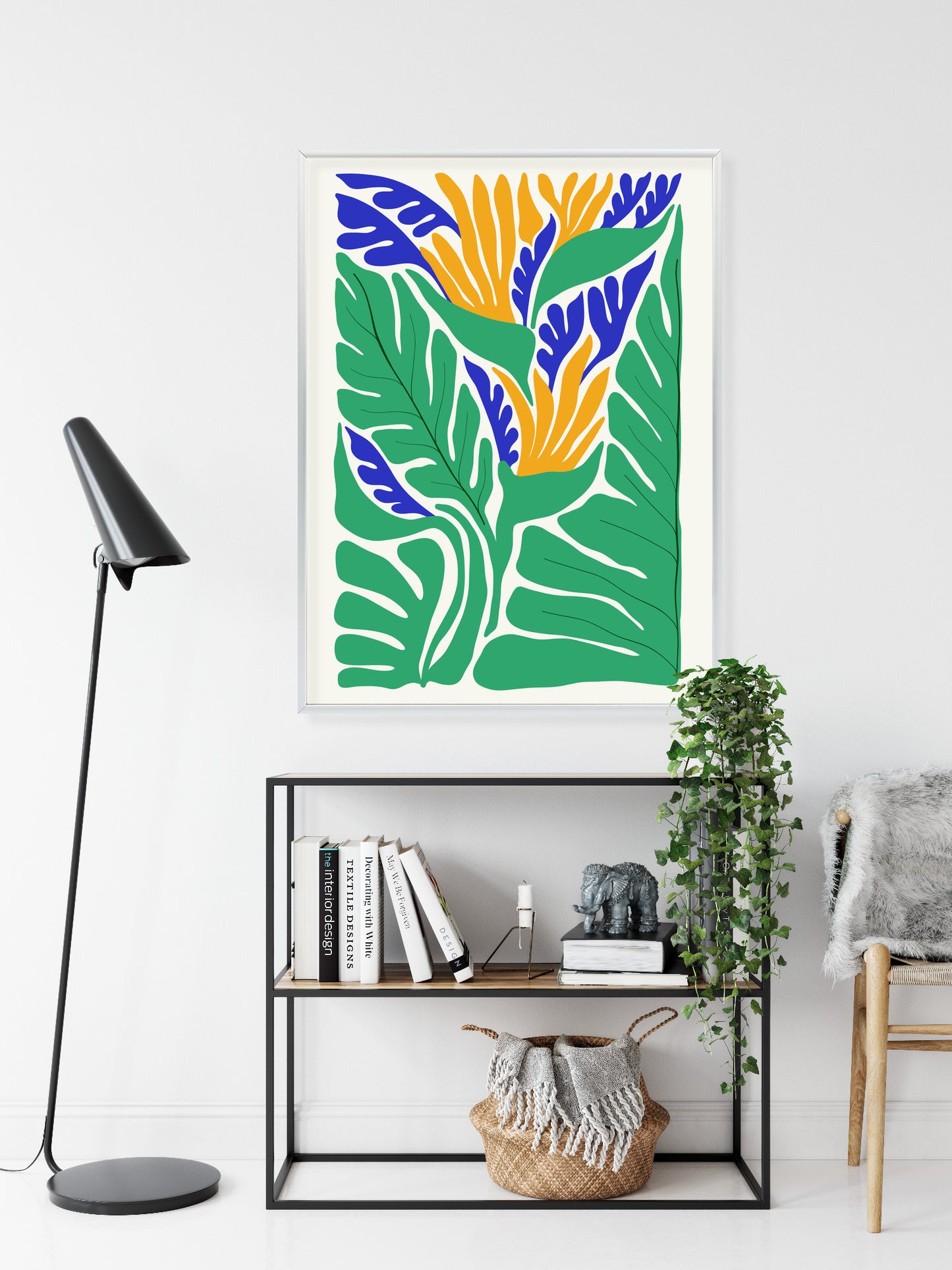 Poster Abstrakte Pflanzen Im Matisse-Stil Rahmen Holz Mit Passepartout Farbe Natürlich