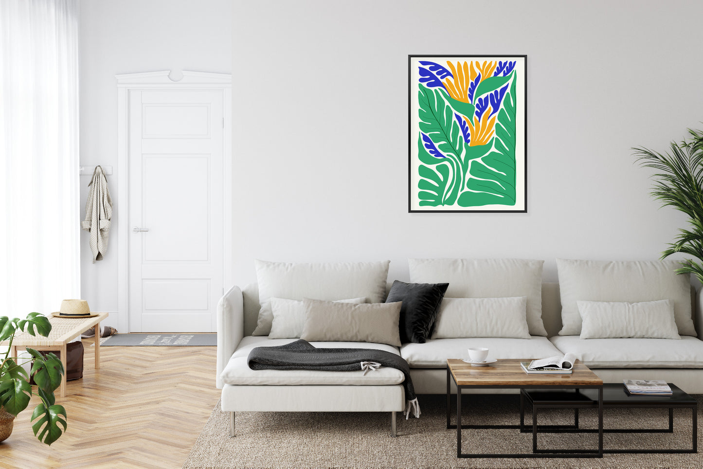 Poster Abstrakte Pflanzen Im Matisse-Stil Rahmen Holz Mit Passepartout Farbe Natürlich