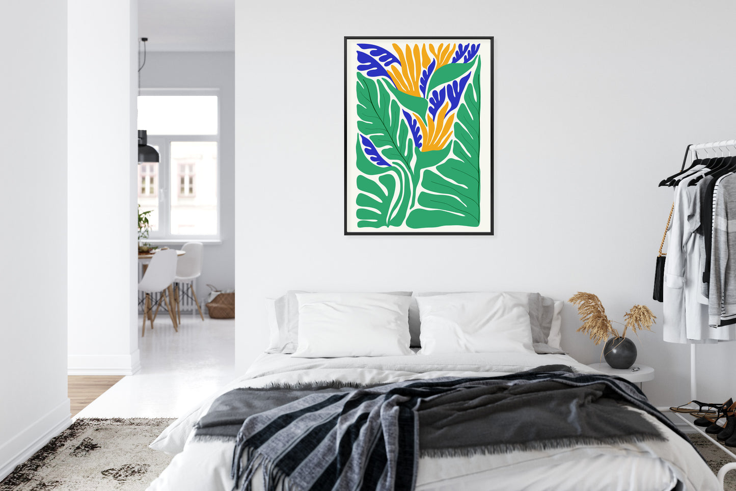 Poster Abstrakte Pflanzen Im Matisse-Stil Rahmen Holz Mit Passepartout Farbe Natürlich