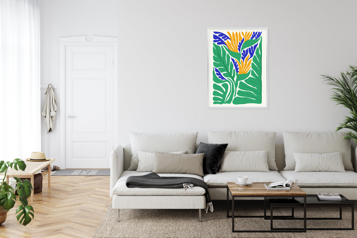 Poster Abstrakte Pflanzen Im Matisse-Stil Rahmen Holz Mit Passepartout Farbe Natürlich