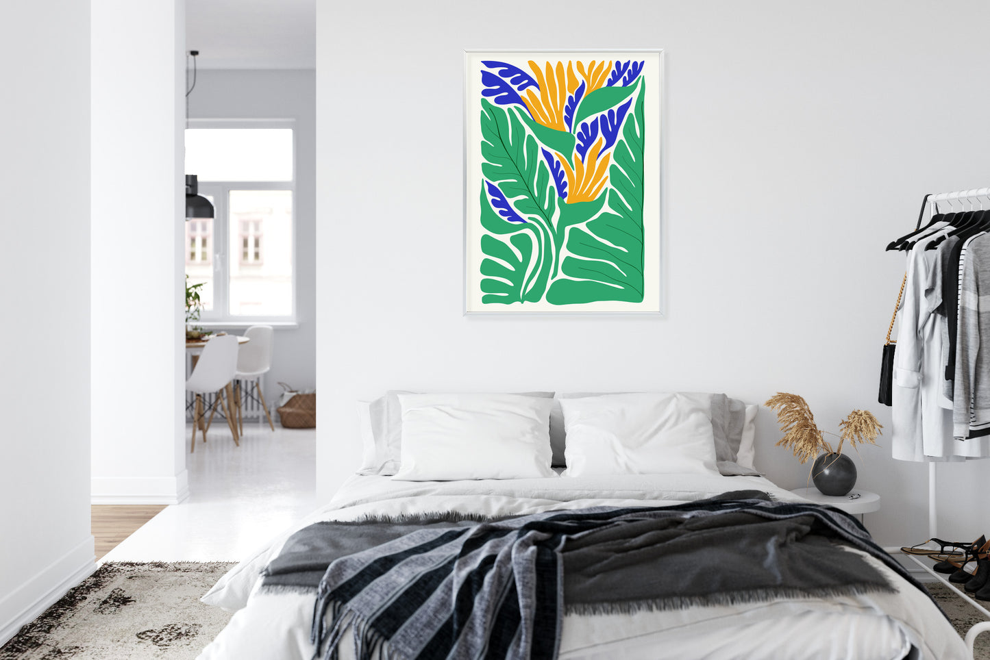 Poster Abstrakte Pflanzen Im Matisse-Stil Rahmen Holz Mit Passepartout Farbe Natürlich