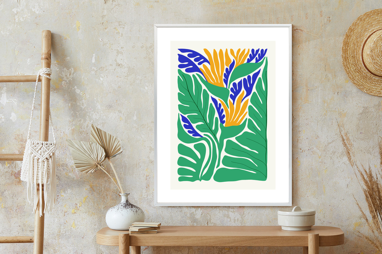 Poster Abstrakte Pflanzen Im Matisse-Stil Rahmen Holz Mit Passepartout Farbe Natürlich