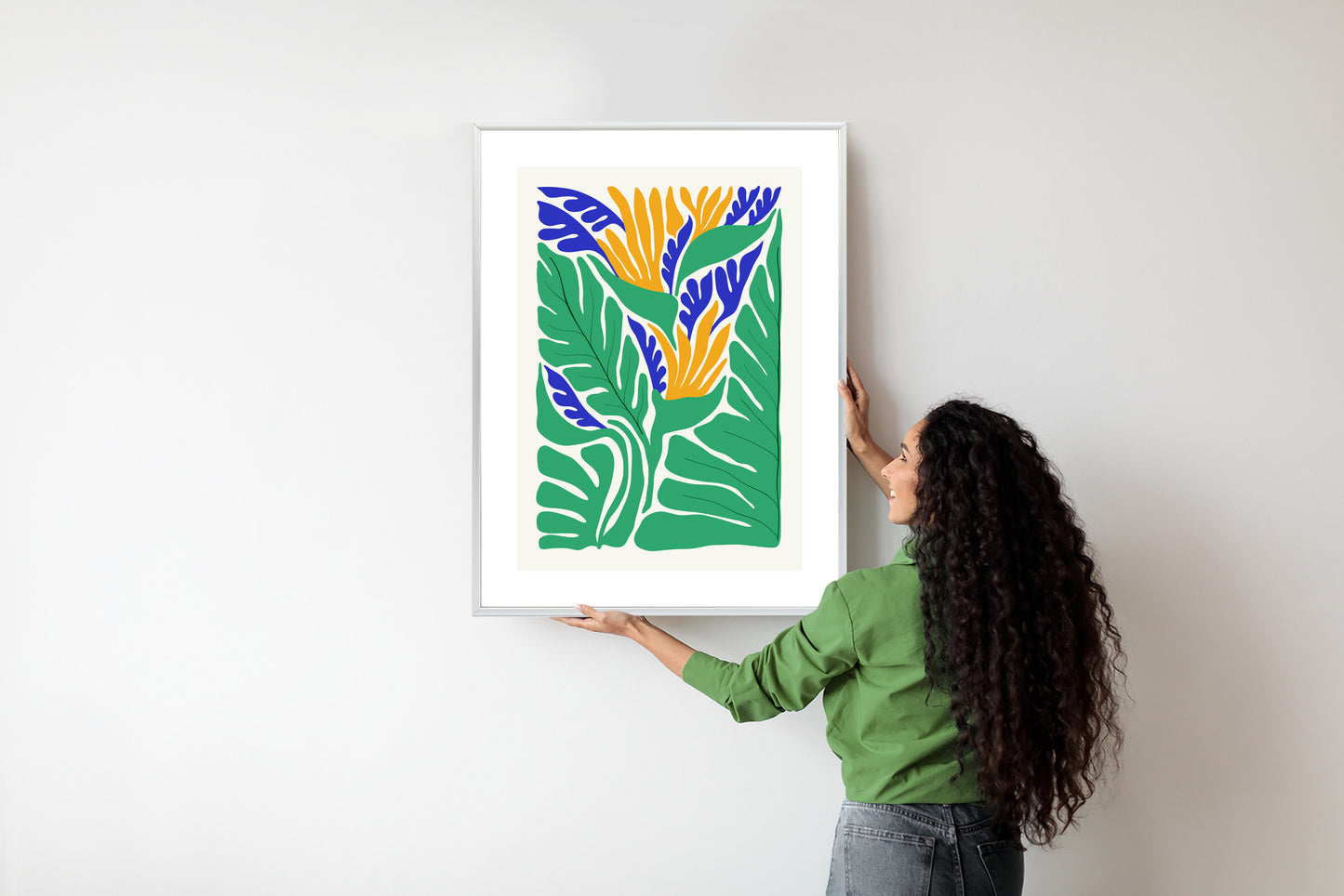Poster Abstrakte Pflanzen Im Matisse-Stil Rahmen Holz Mit Passepartout Farbe Natürlich