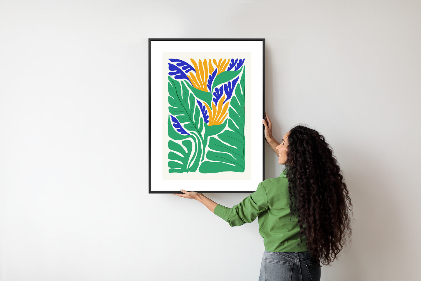 Poster Abstrakte Pflanzen Im Matisse-Stil Rahmen Holz Mit Passepartout Farbe Natürlich