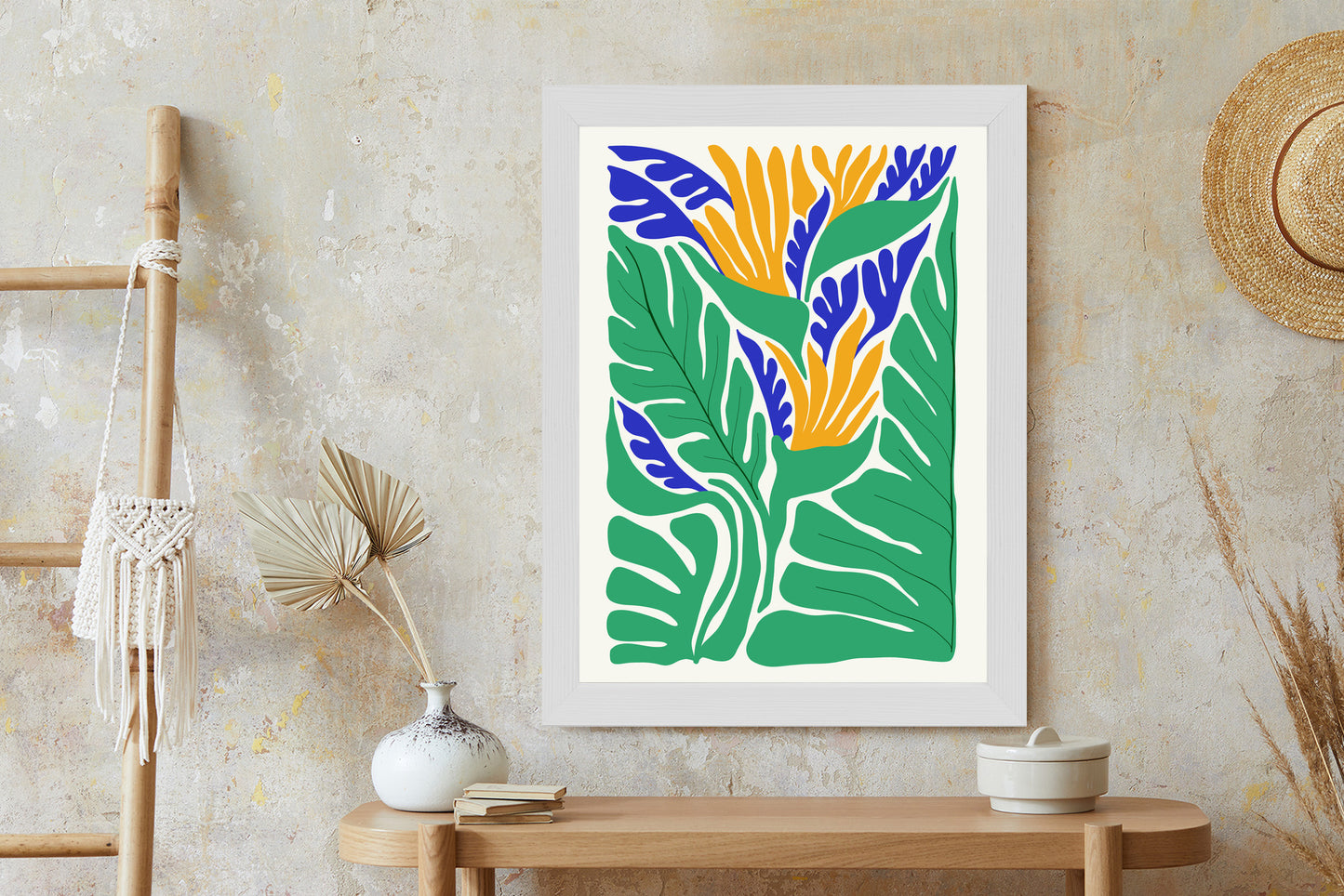 Poster Abstrakte Pflanzen Im Matisse-Stil Rahmen Holz Mit Passepartout Farbe Natürlich