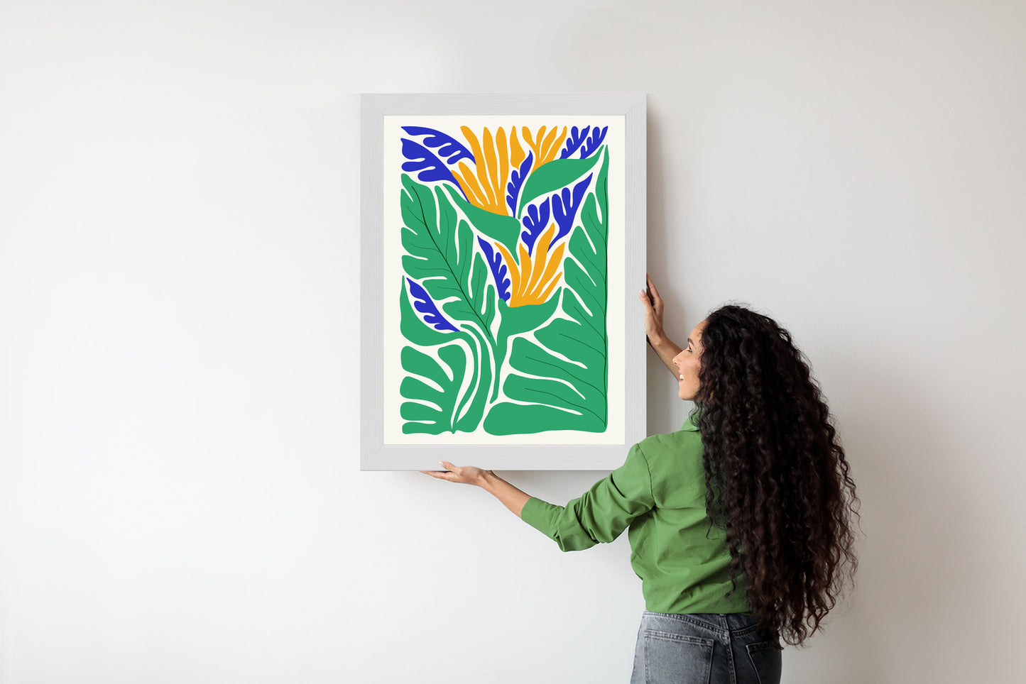 Poster Abstrakte Pflanzen Im Matisse-Stil Rahmen Holz Mit Passepartout Farbe Natürlich