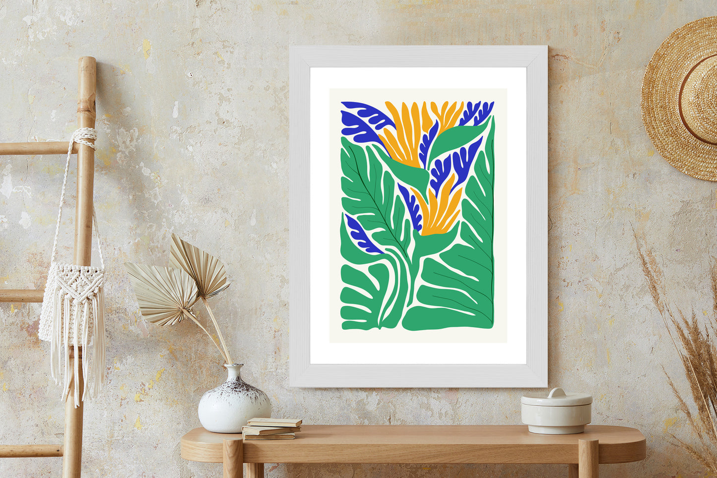 Poster Abstrakte Pflanzen Im Matisse-Stil Rahmen Holz Mit Passepartout Farbe Natürlich