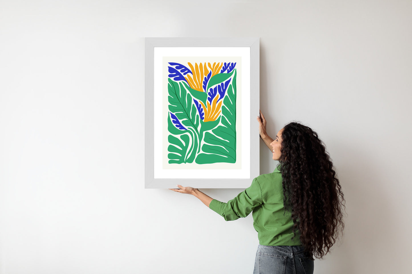 Poster Abstrakte Pflanzen Im Matisse-Stil Rahmen Holz Mit Passepartout Farbe Natürlich