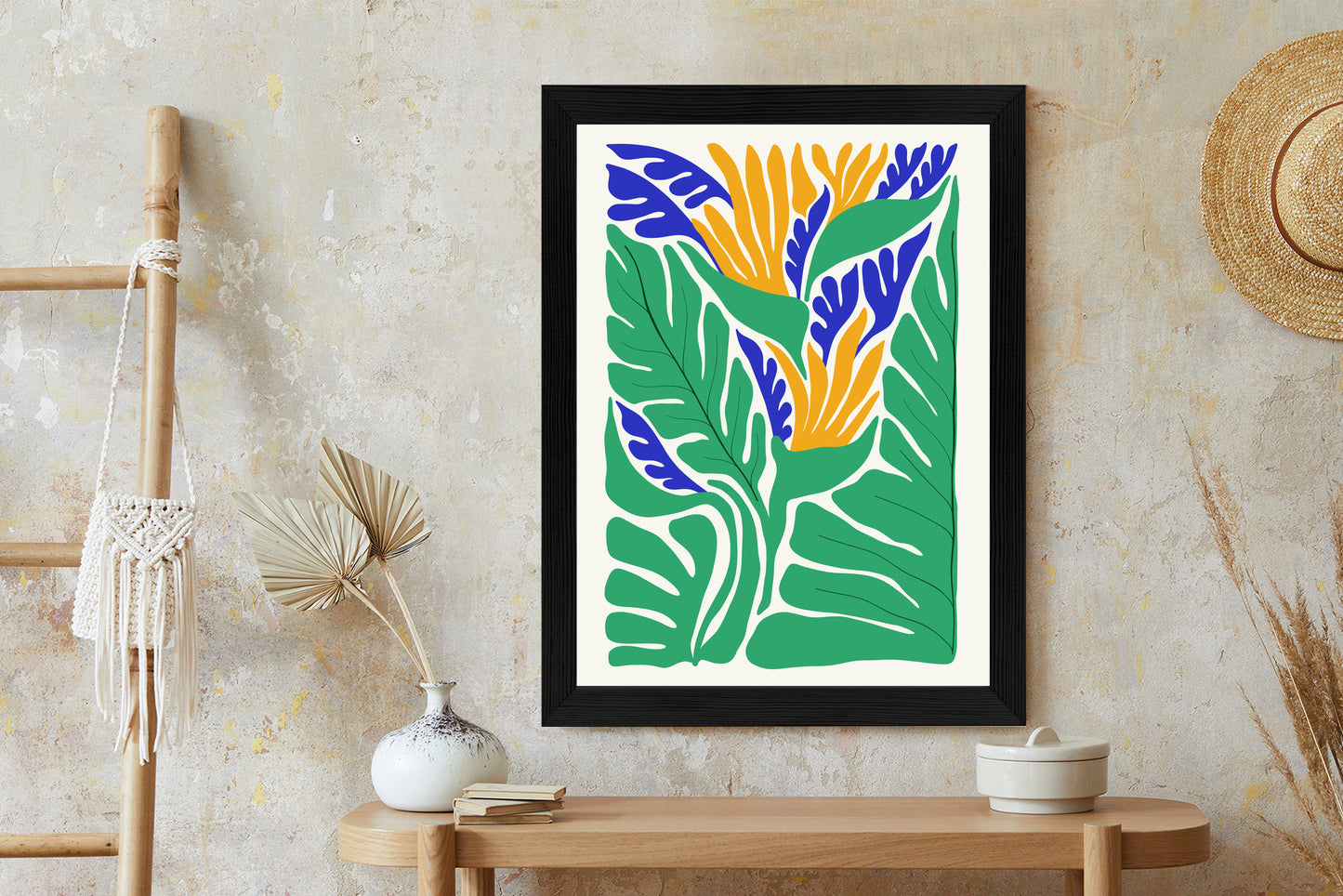 Poster Abstrakte Pflanzen Im Matisse-Stil Rahmen Holz Mit Passepartout Farbe Natürlich