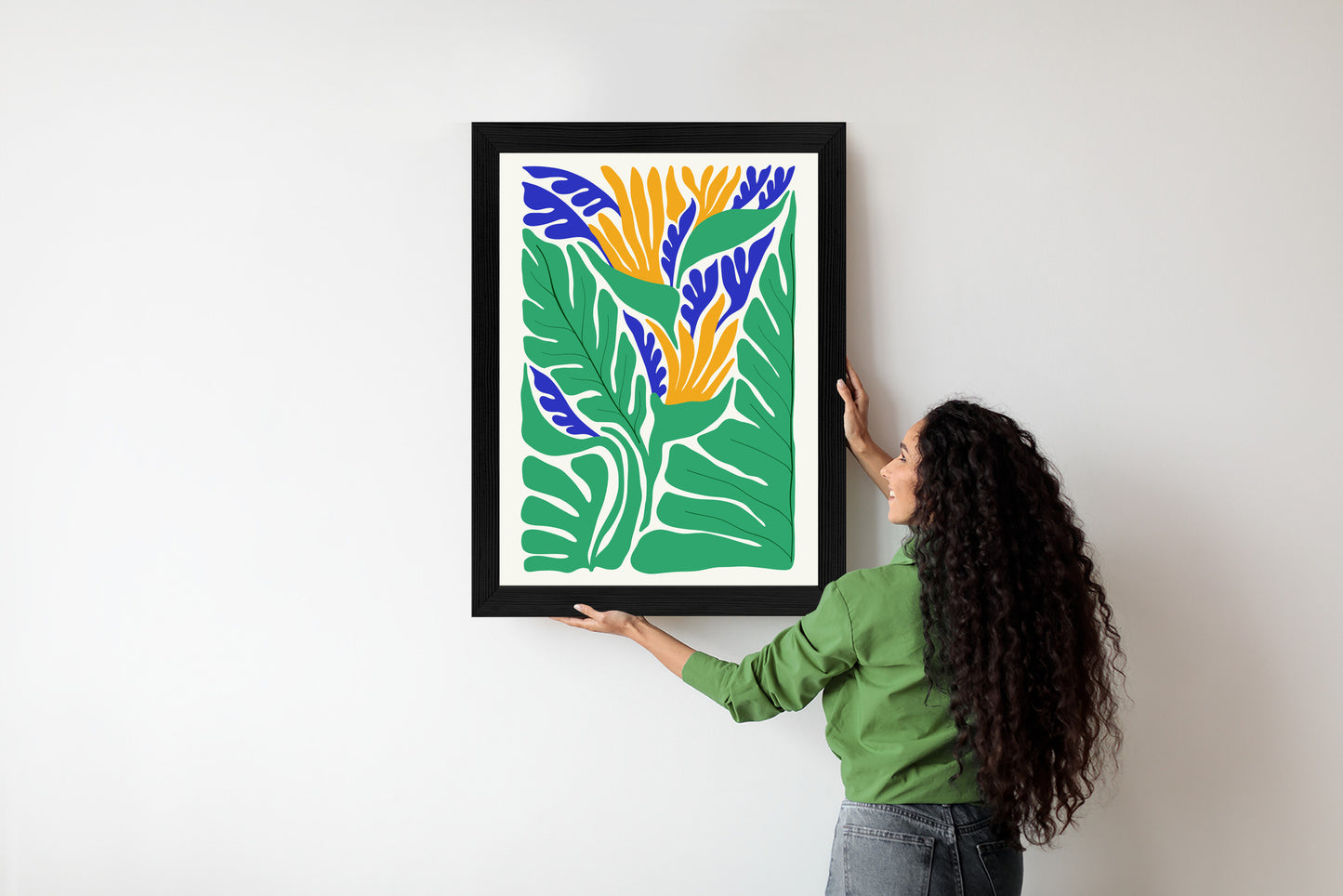 Poster Abstrakte Pflanzen Im Matisse-Stil Rahmen Holz Mit Passepartout Farbe Natürlich