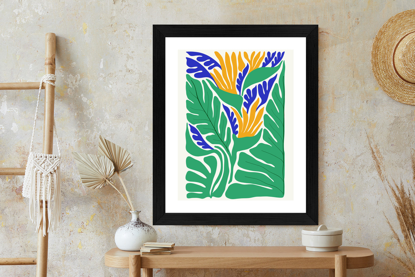 Poster Abstrakte Pflanzen Im Matisse-Stil Rahmen Holz Mit Passepartout Farbe Natürlich