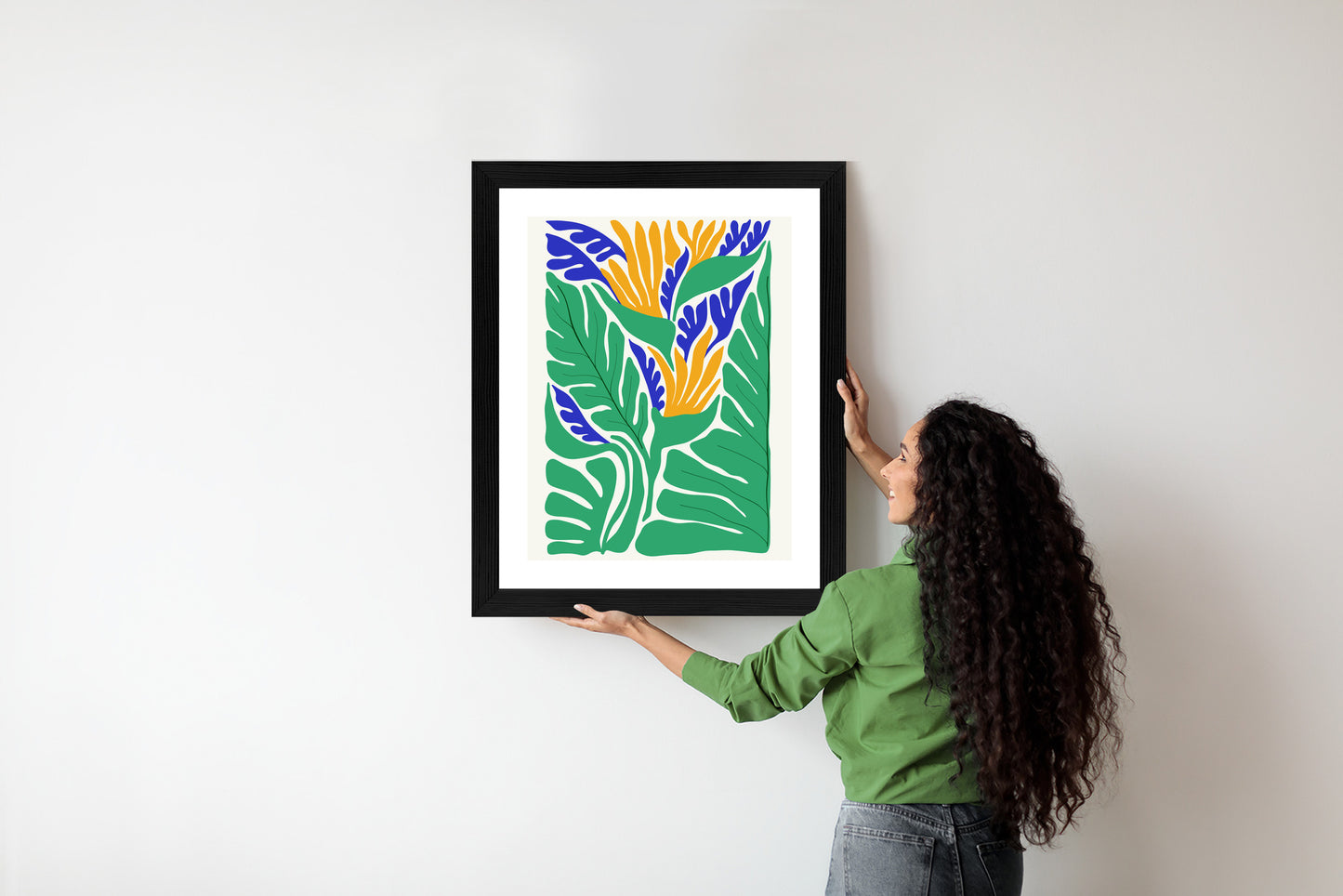 Poster Abstrakte Pflanzen Im Matisse-Stil Rahmen Holz Mit Passepartout Farbe Natürlich
