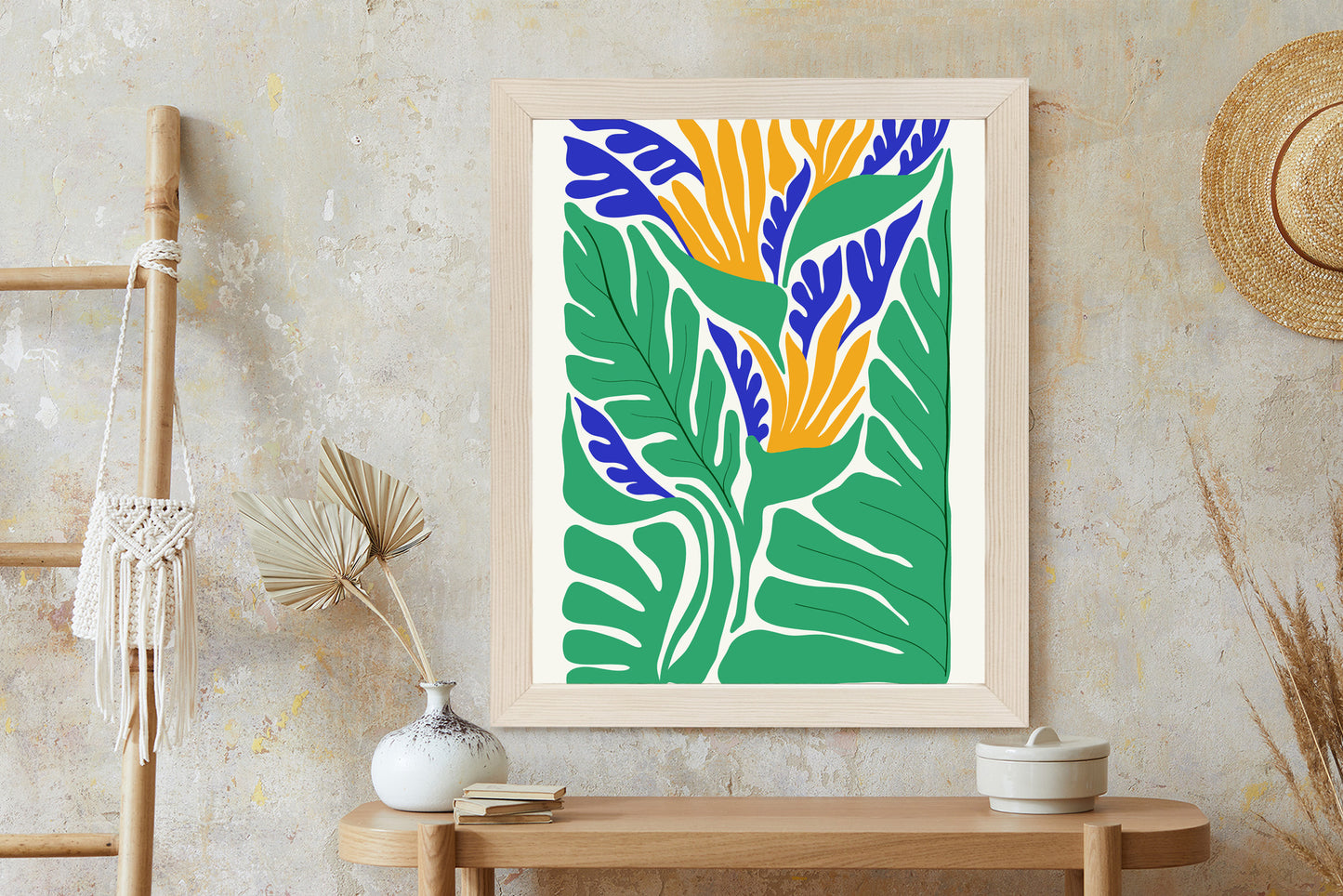 Poster Abstrakte Pflanzen Im Matisse-Stil Rahmen Holz Mit Passepartout Farbe Natürlich