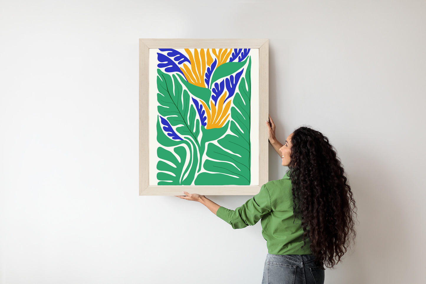 Poster Abstrakte Pflanzen Im Matisse-Stil Rahmen Holz Mit Passepartout Farbe Natürlich