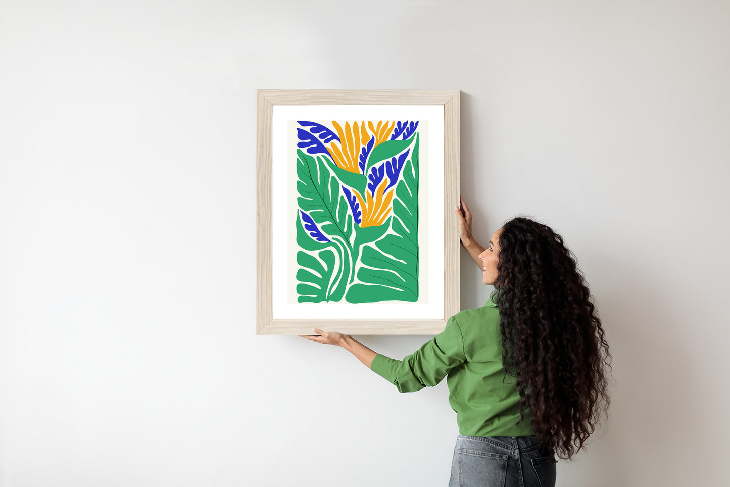 Poster Abstrakte Pflanzen Im Matisse-Stil Rahmen Holz Mit Passepartout Farbe Natürlich
