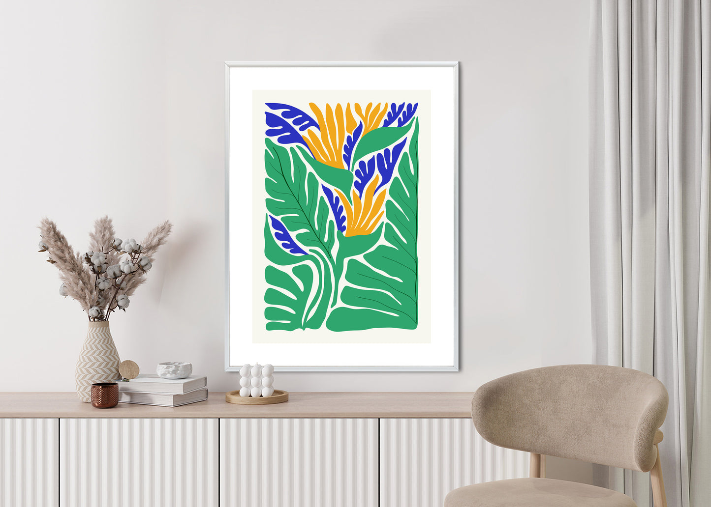 Poster Abstrakte Pflanzen Im Matisse-Stil Rahmen Holz Mit Passepartout Farbe Natürlich