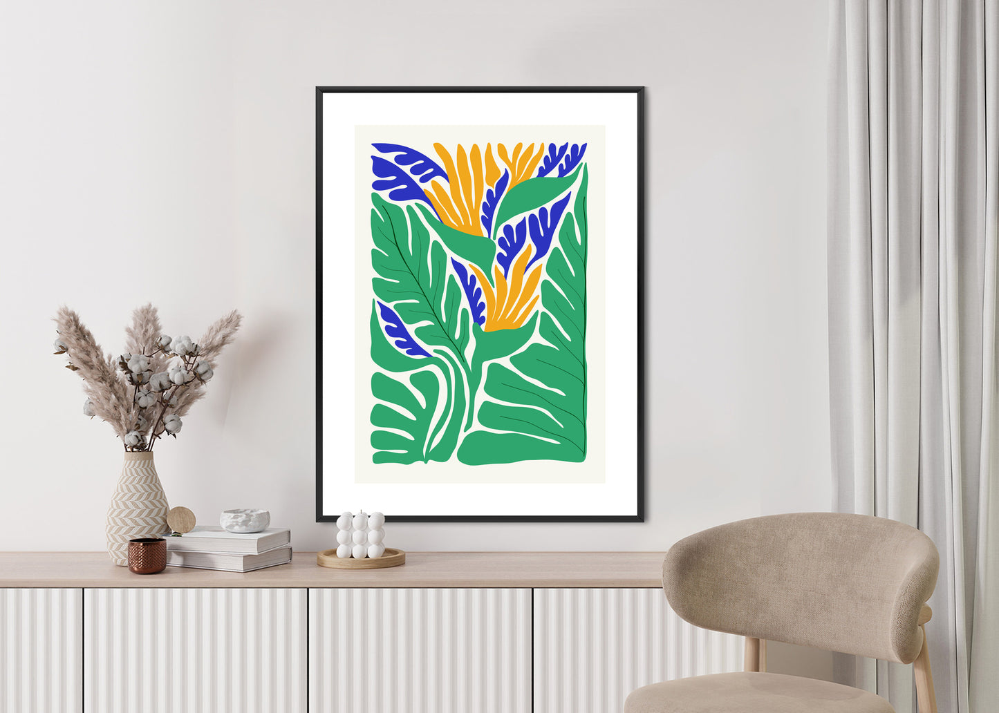 Poster Abstrakte Pflanzen Im Matisse-Stil Rahmen Holz Mit Passepartout Farbe Natürlich