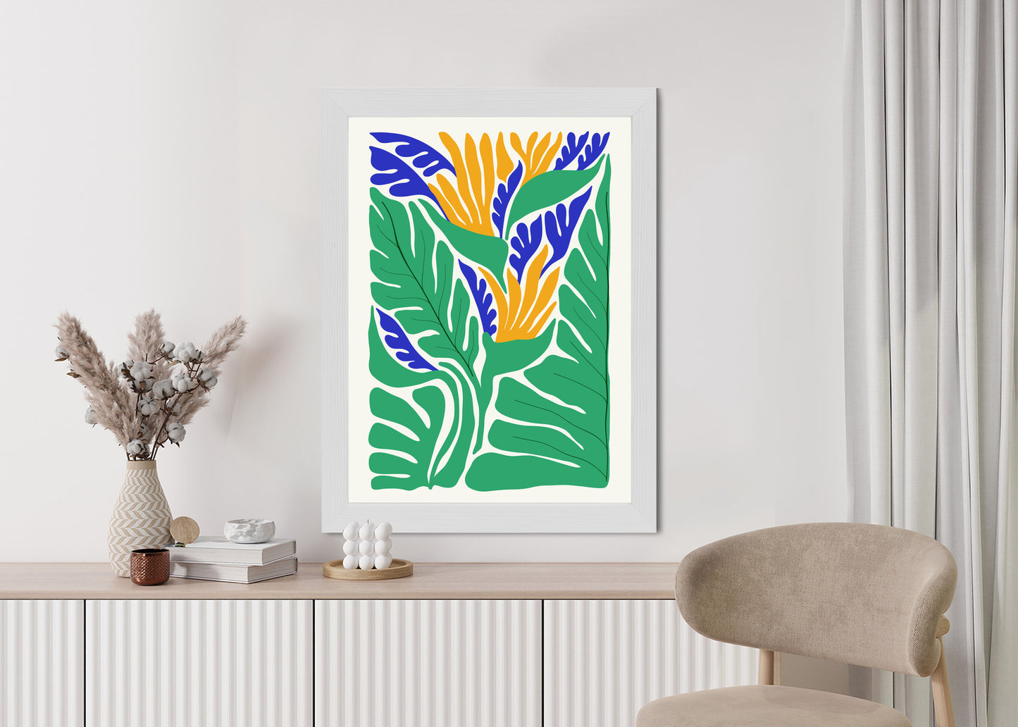 Poster Abstrakte Pflanzen Im Matisse-Stil Rahmen Holz Mit Passepartout Farbe Natürlich
