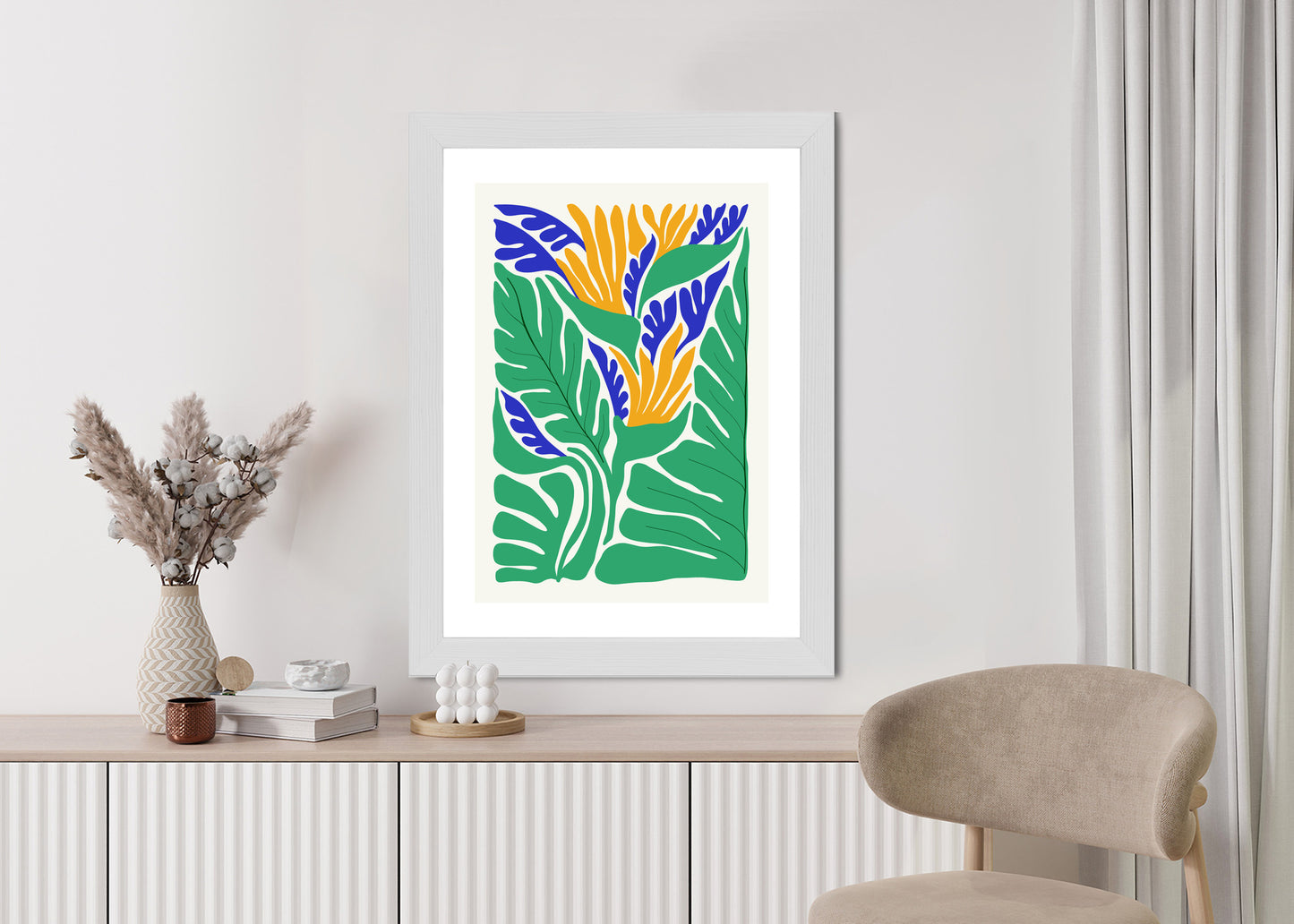Poster Abstrakte Pflanzen Im Matisse-Stil Rahmen Holz Mit Passepartout Farbe Natürlich