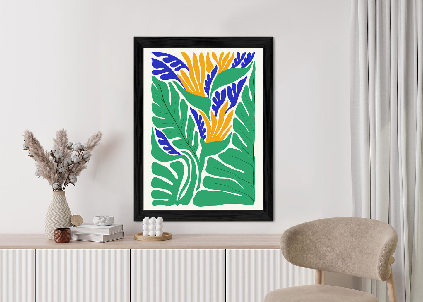 Poster Abstrakte Pflanzen Im Matisse-Stil Rahmen Holz Mit Passepartout Farbe Natürlich