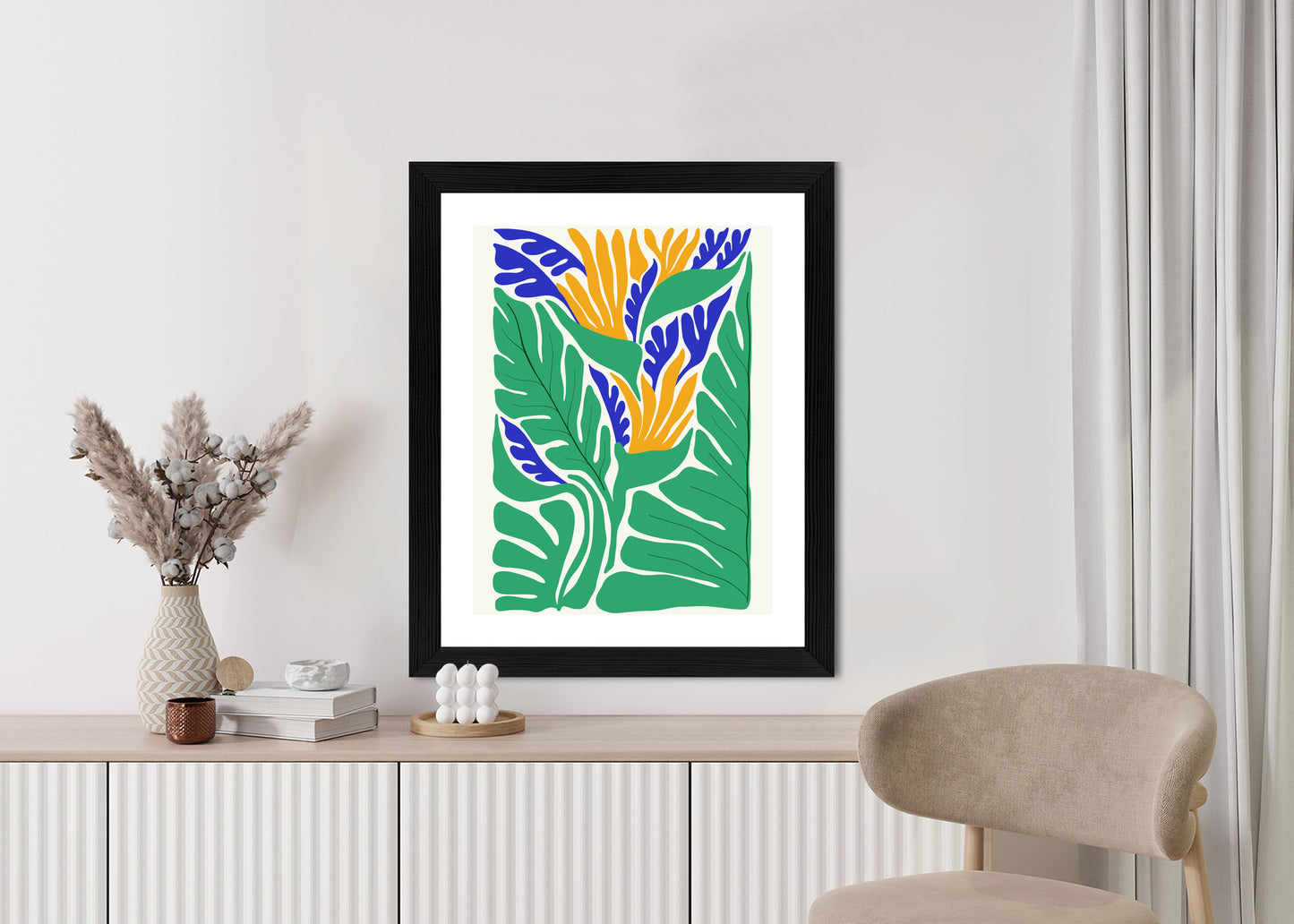 Poster Abstrakte Pflanzen Im Matisse-Stil Rahmen Holz Mit Passepartout Farbe Natürlich