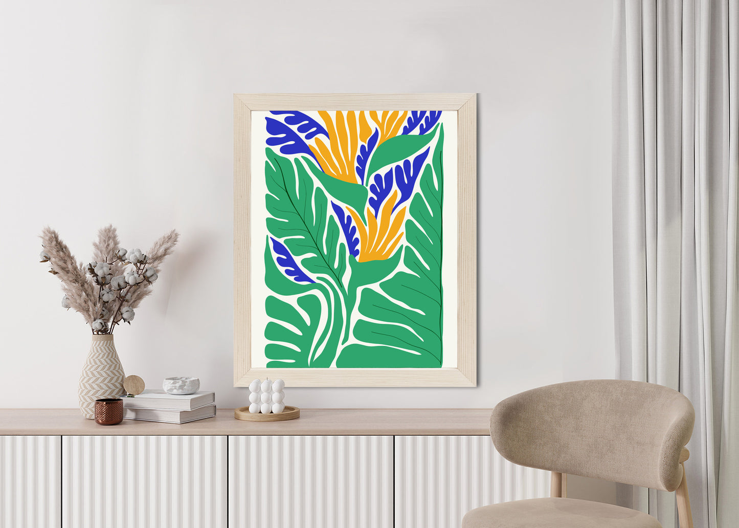 Poster Abstrakte Pflanzen Im Matisse-Stil Rahmen Holz Mit Passepartout Farbe Natürlich