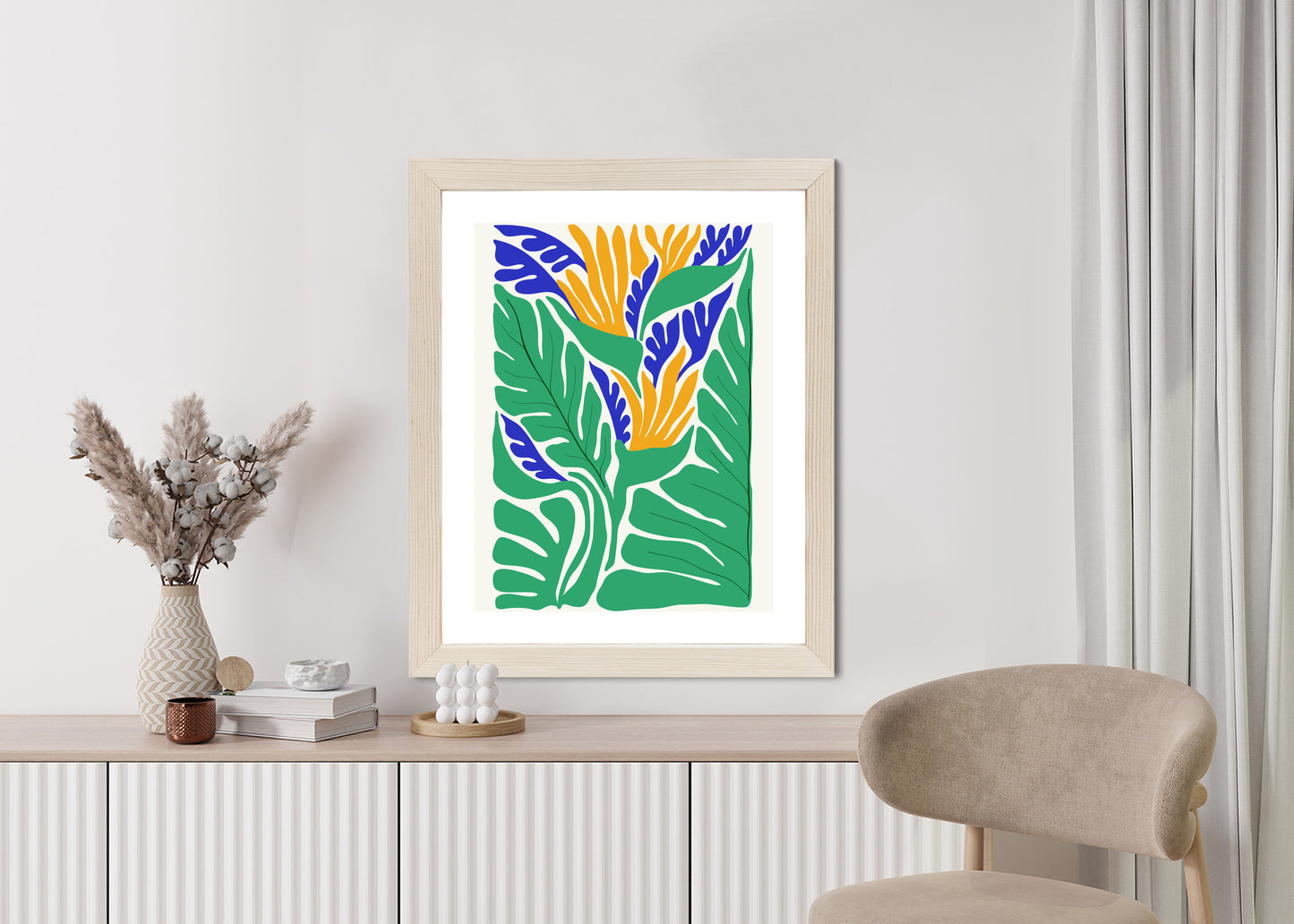 Poster Abstrakte Pflanzen Im Matisse-Stil Rahmen Holz Mit Passepartout Farbe Natürlich