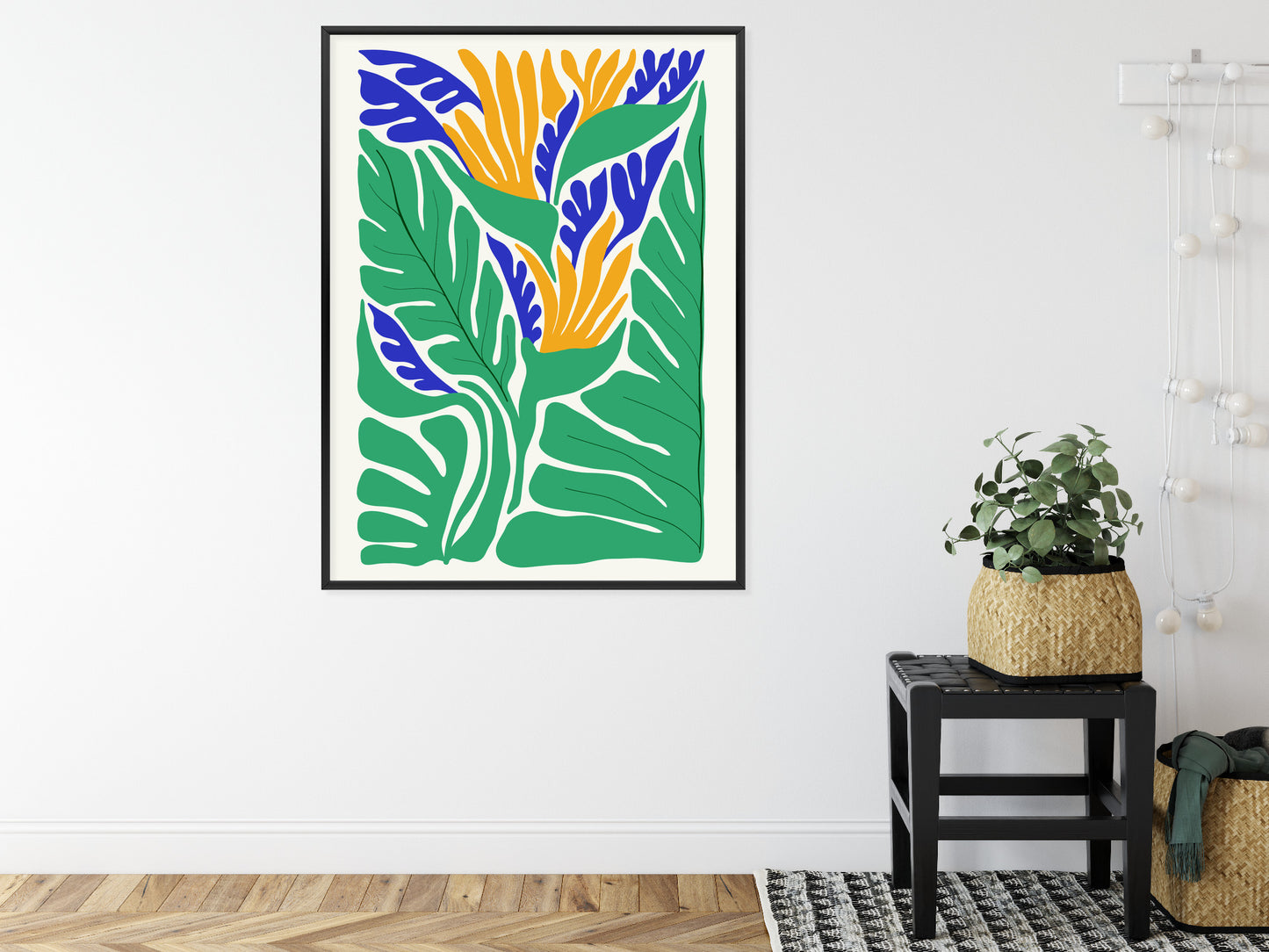 Poster Abstrakte Pflanzen Im Matisse-Stil Rahmen Holz Mit Passepartout Farbe Natürlich