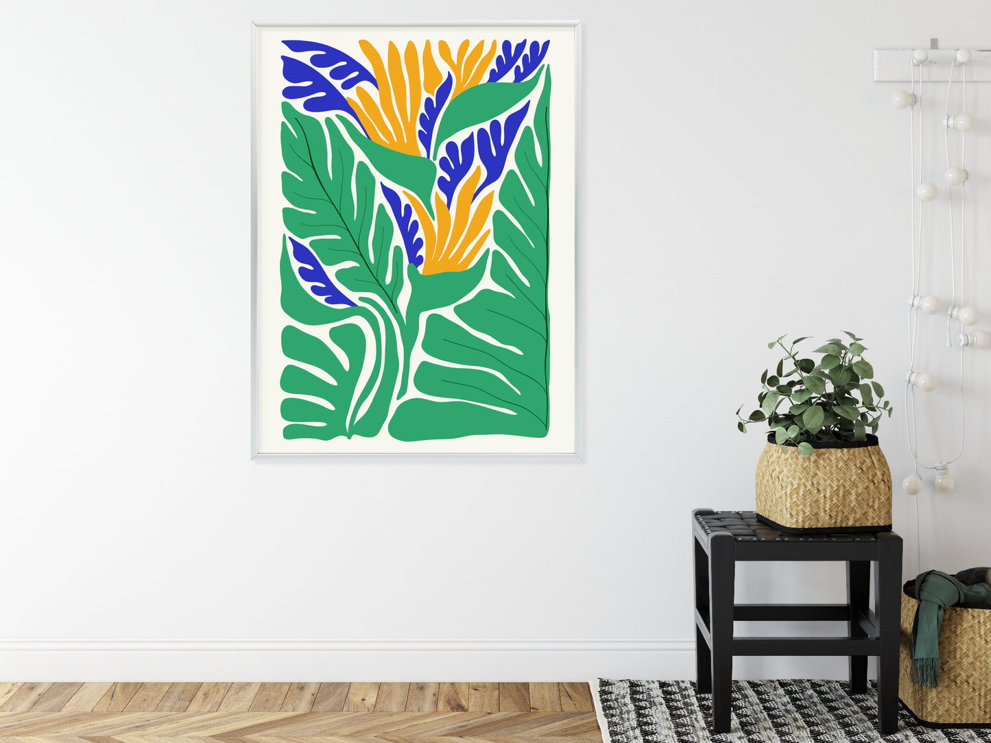 Poster Abstrakte Pflanzen Im Matisse-Stil Rahmen Holz Mit Passepartout Farbe Natürlich