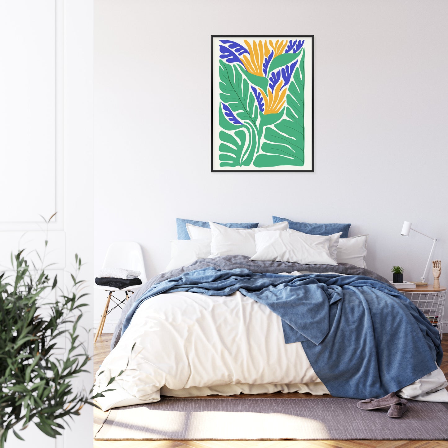 Poster Abstrakte Pflanzen Im Matisse-Stil Rahmen Holz Mit Passepartout Farbe Natürlich