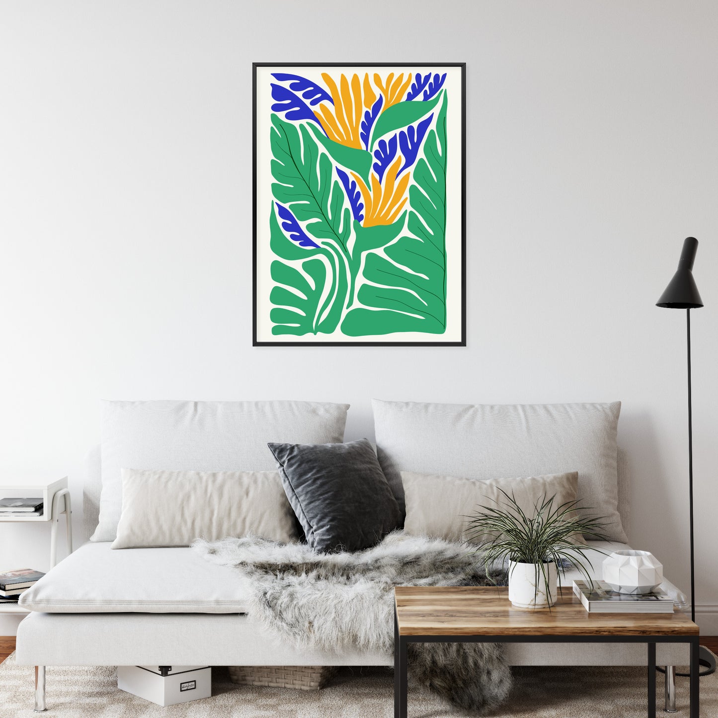 Poster Abstrakte Pflanzen Im Matisse-Stil Rahmen Holz Mit Passepartout Farbe Natürlich