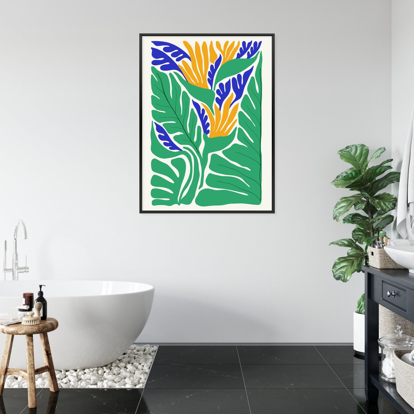 Poster Abstrakte Pflanzen Im Matisse-Stil Rahmen Holz Mit Passepartout Farbe Natürlich
