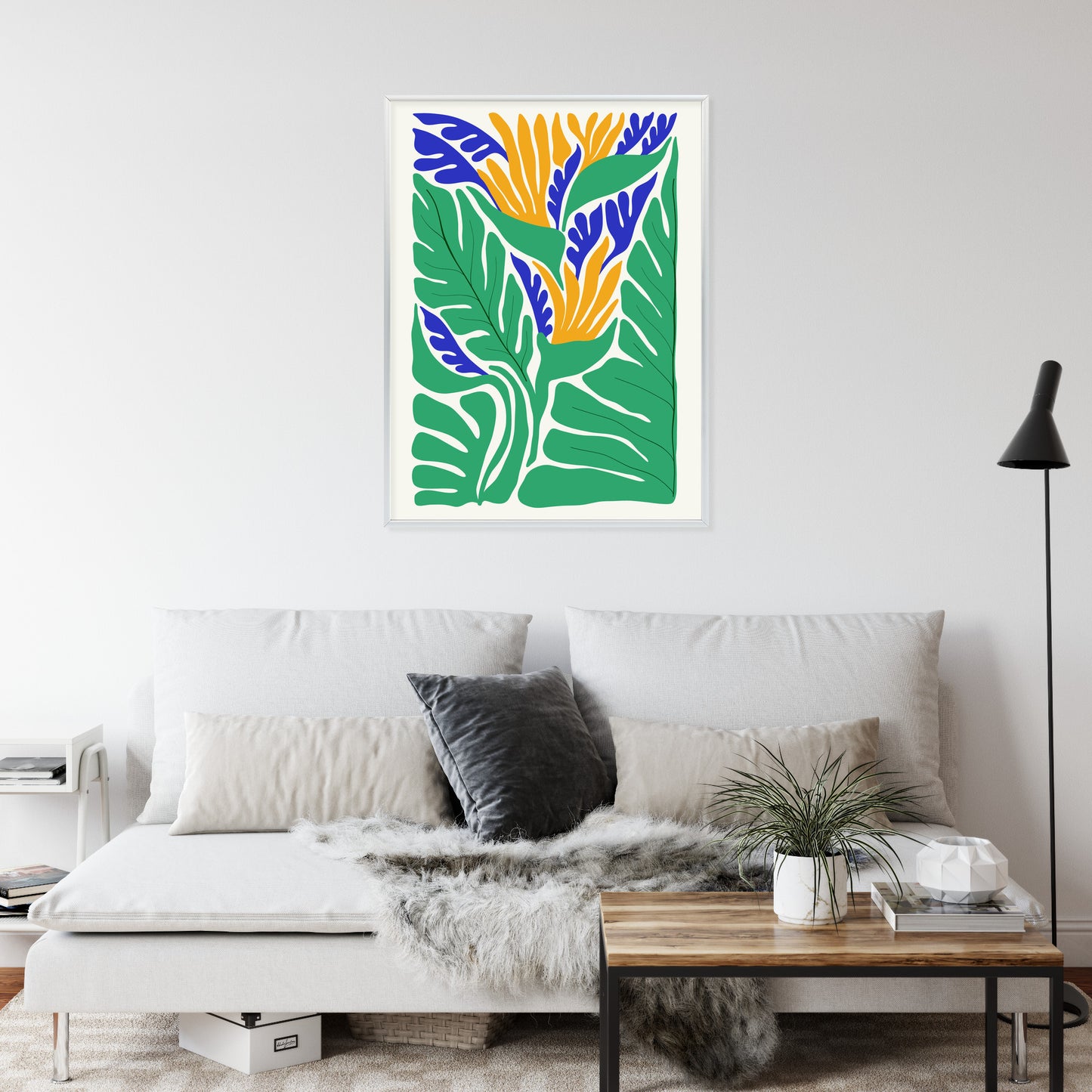 Poster Abstrakte Pflanzen Im Matisse-Stil Rahmen Holz Mit Passepartout Farbe Natürlich
