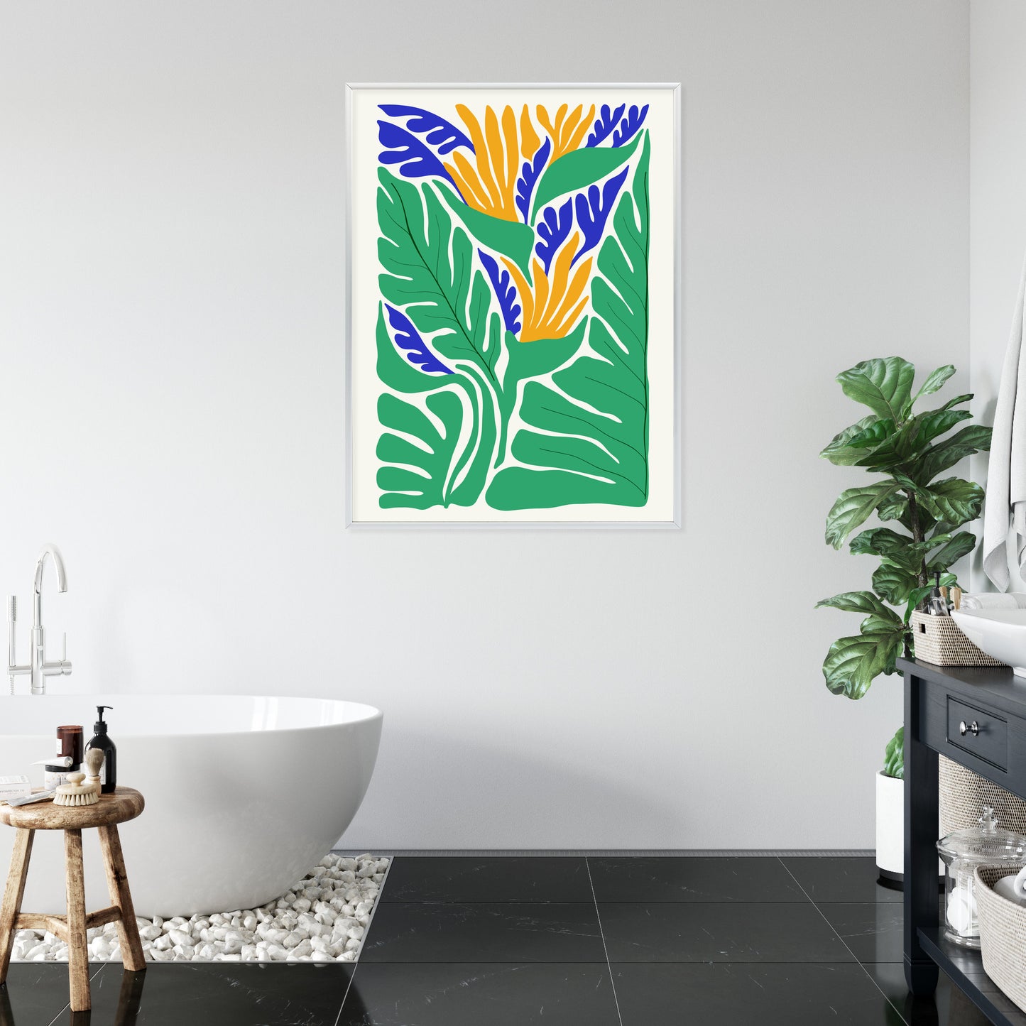 Poster Abstrakte Pflanzen Im Matisse-Stil Rahmen Holz Mit Passepartout Farbe Natürlich