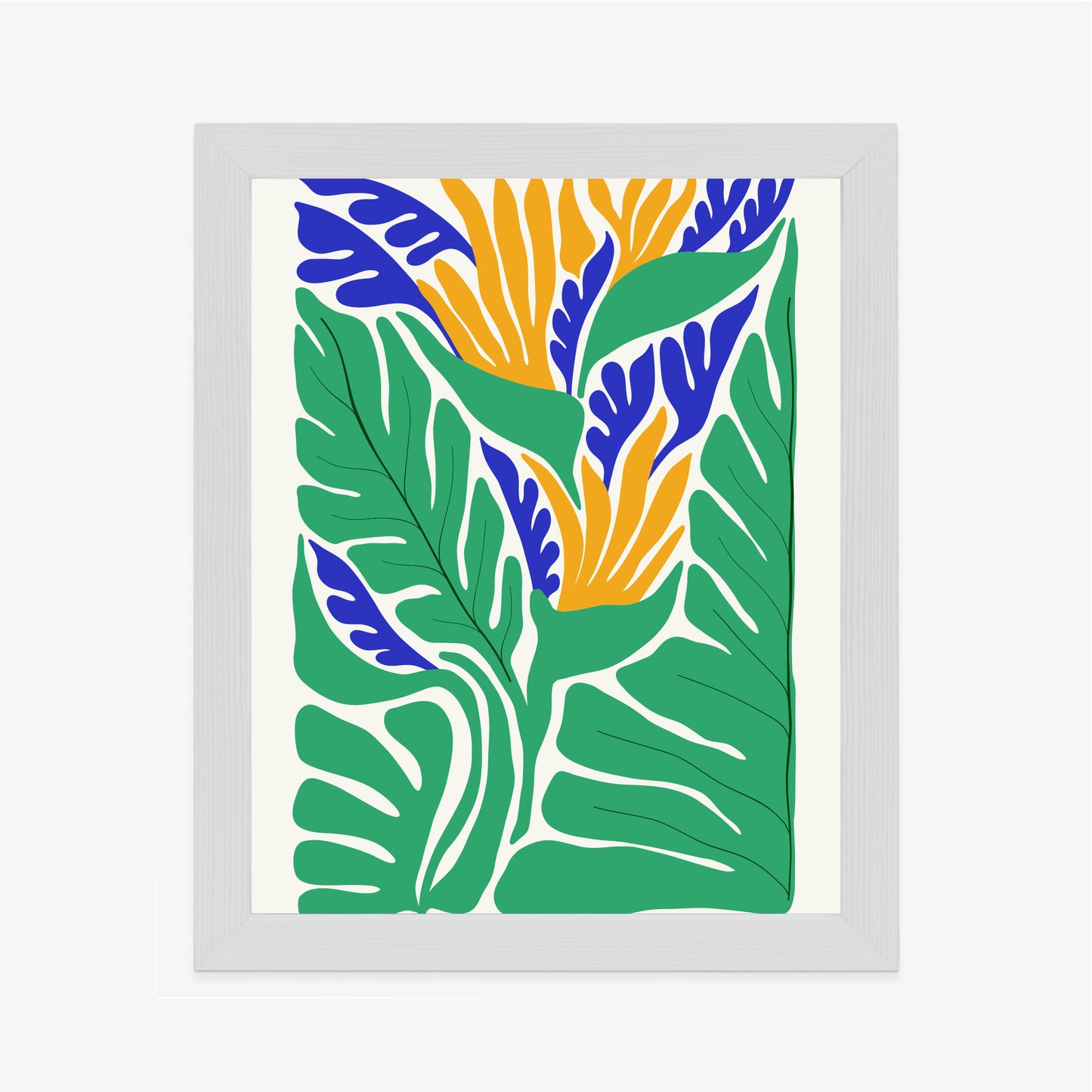 Poster Abstrakte Pflanzen Im Matisse-Stil Rahmen Holz Mit Passepartout Farbe Natürlich