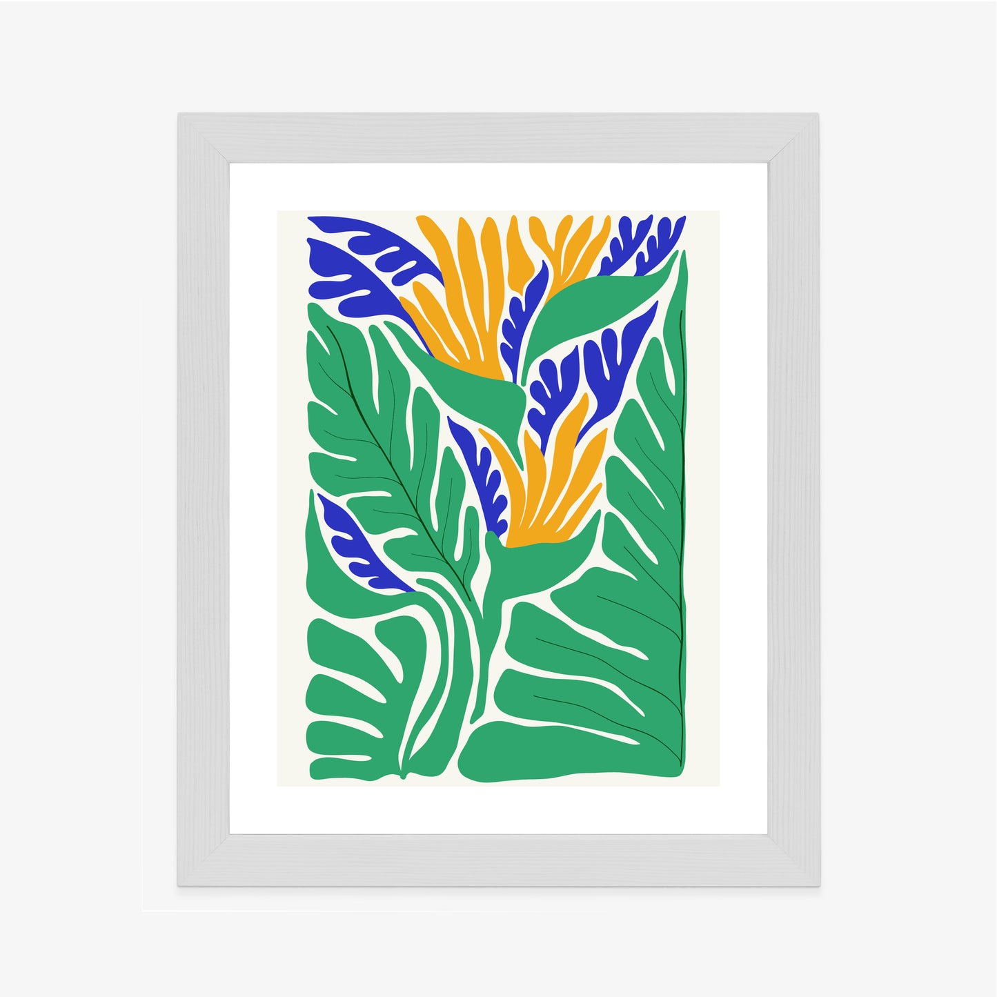 Poster Abstrakte Pflanzen Im Matisse-Stil Rahmen Holz Mit Passepartout Farbe Natürlich