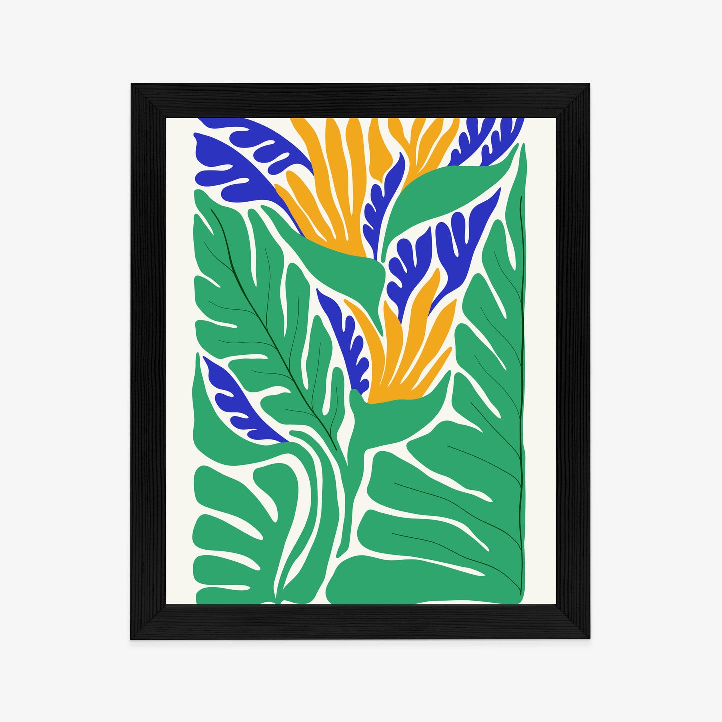 Poster Abstrakte Pflanzen Im Matisse-Stil Rahmen Holz Mit Passepartout Farbe Natürlich